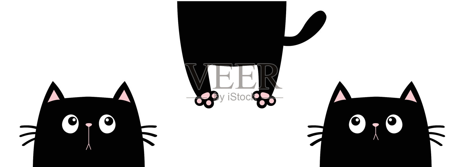 黑猫集滑稽脸头剪影看设计元素图片