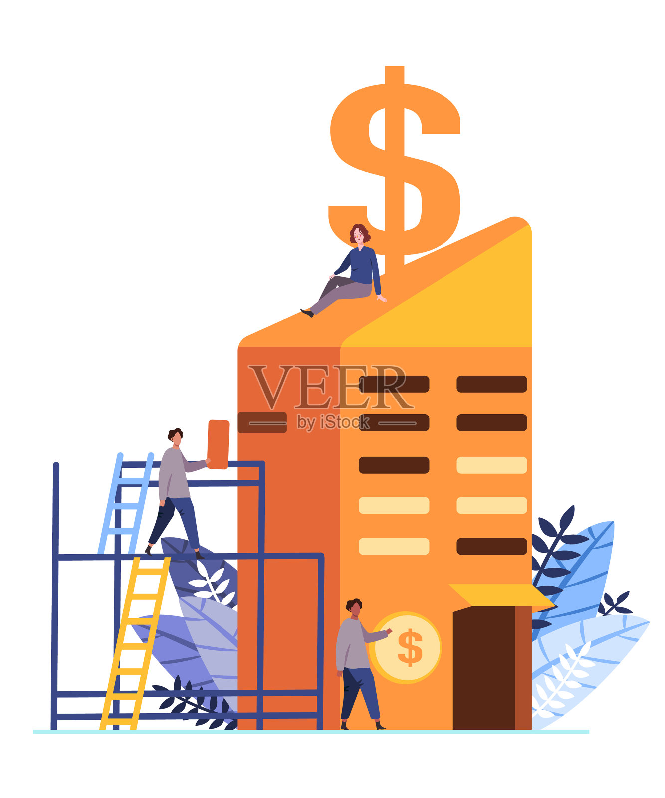 资本主义的象征一个女人站在大厦上设计元素图片