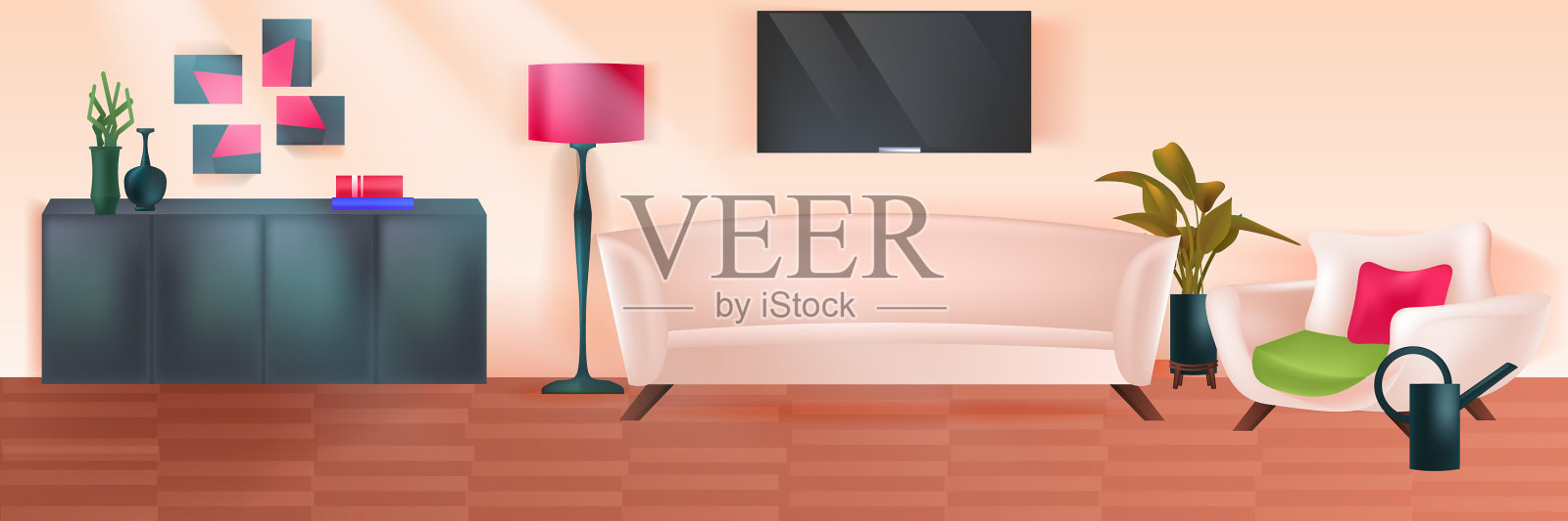 客厅室内现代家庭公寓插画图片素材