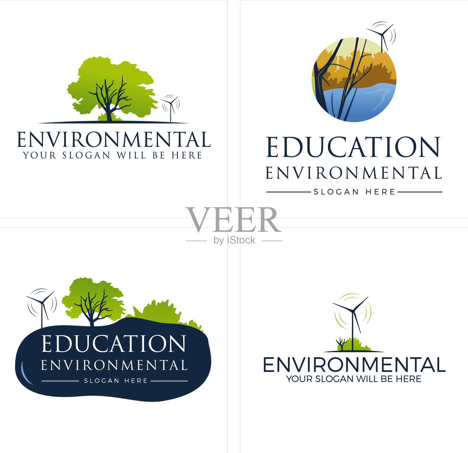 环保有树枝草风车标志插画图片素材