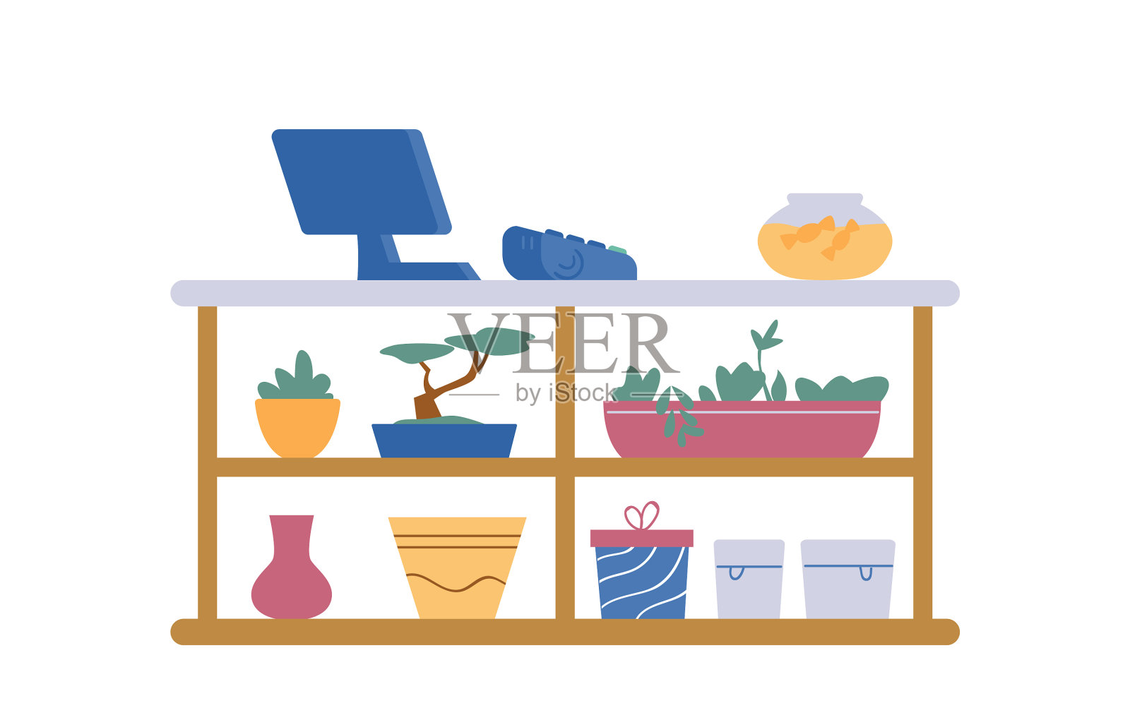 花店柜台设有付款终端机设计元素图片