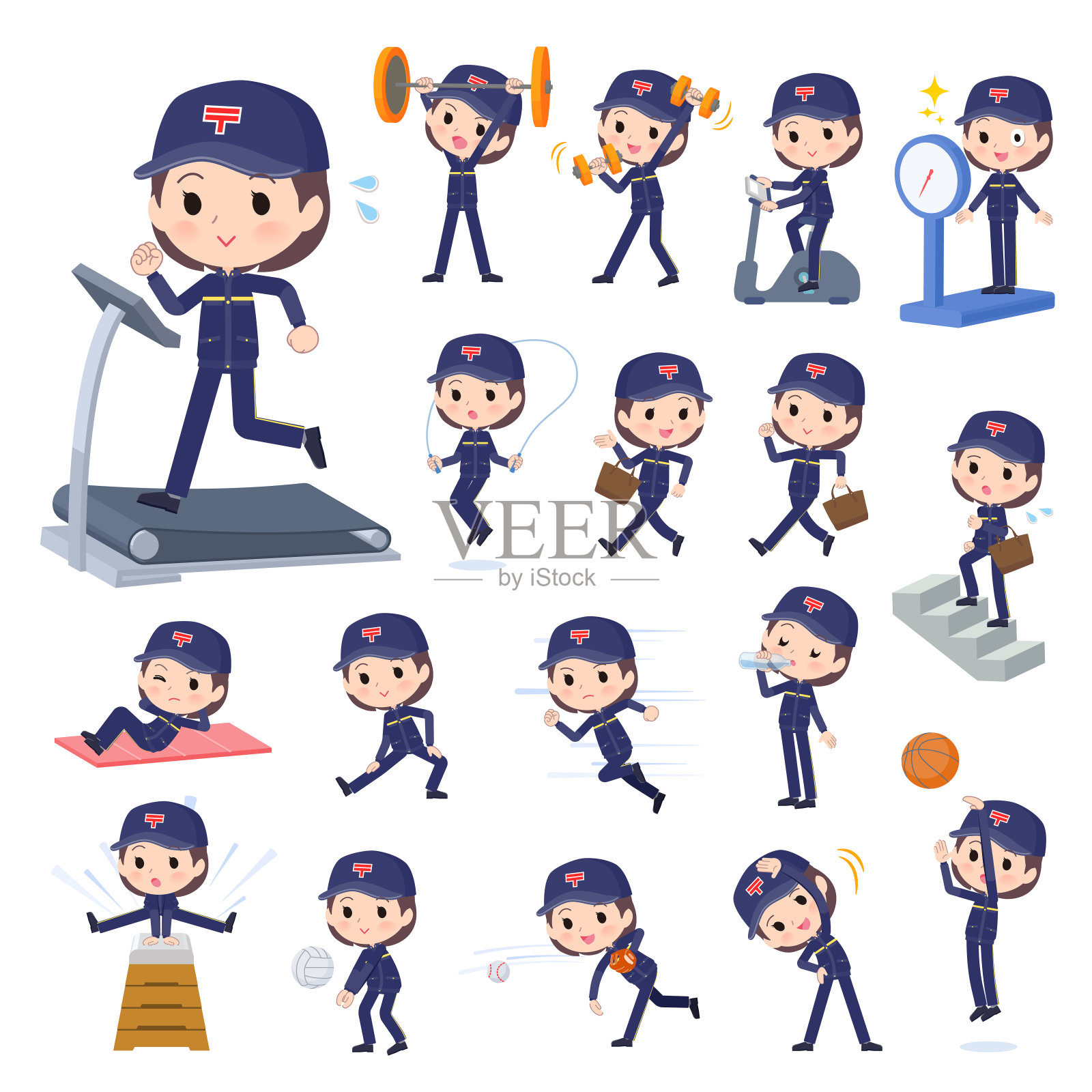 一组关于锻炼和运动的女邮差插画图片素材