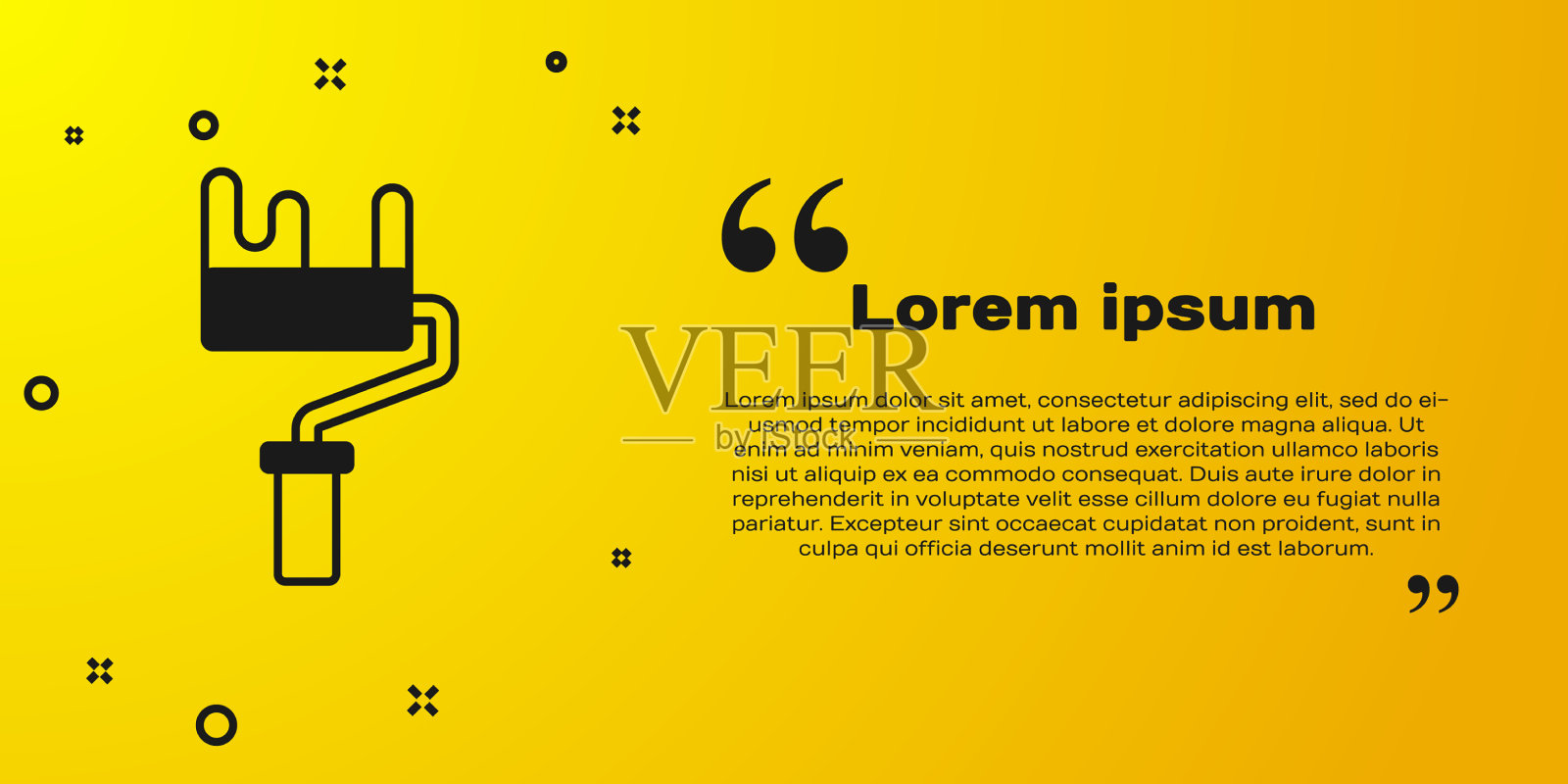 黑色漆辊刷图标隔离在黄色上插画图片素材