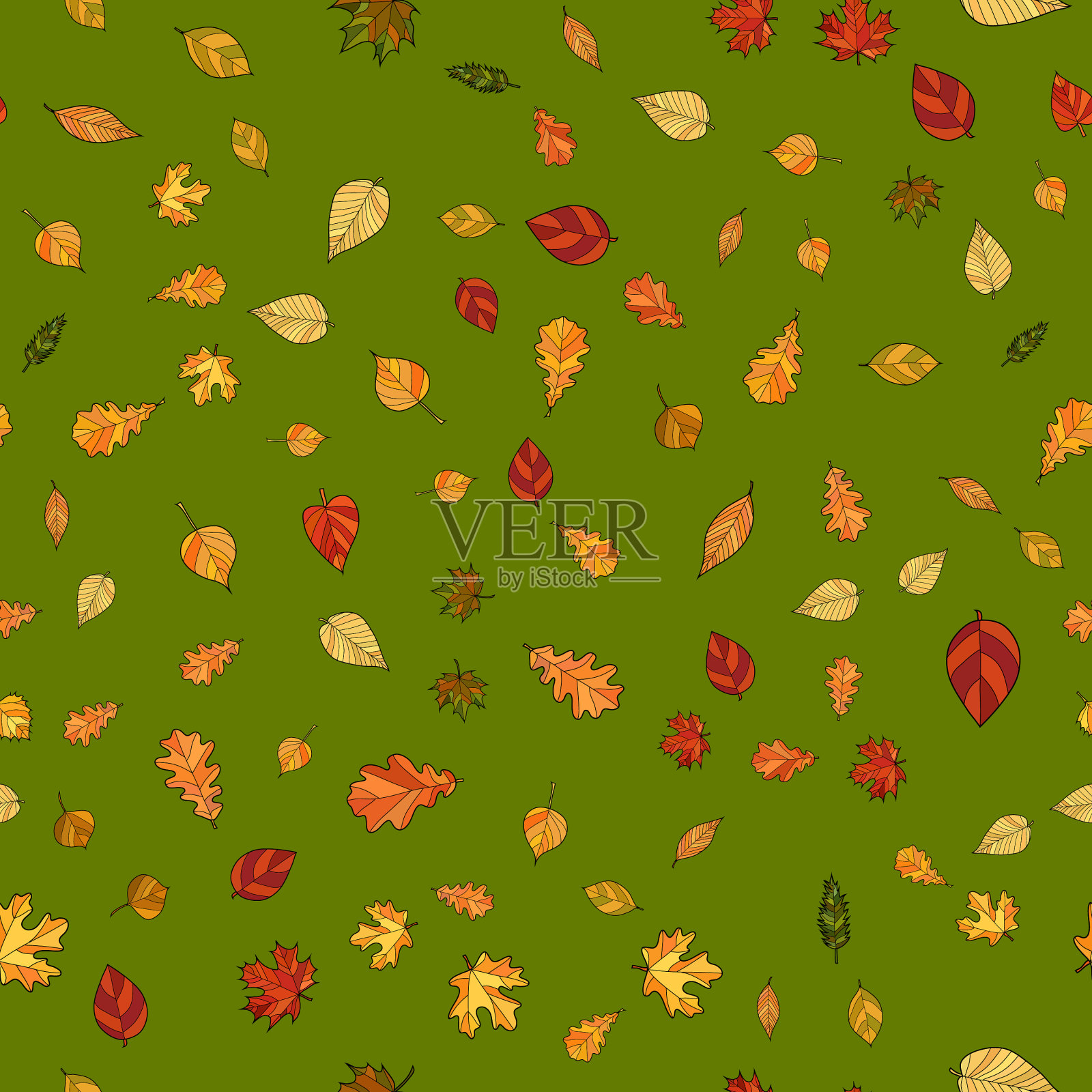 抽象涂鸦秋叶无缝衔接插画图片素材