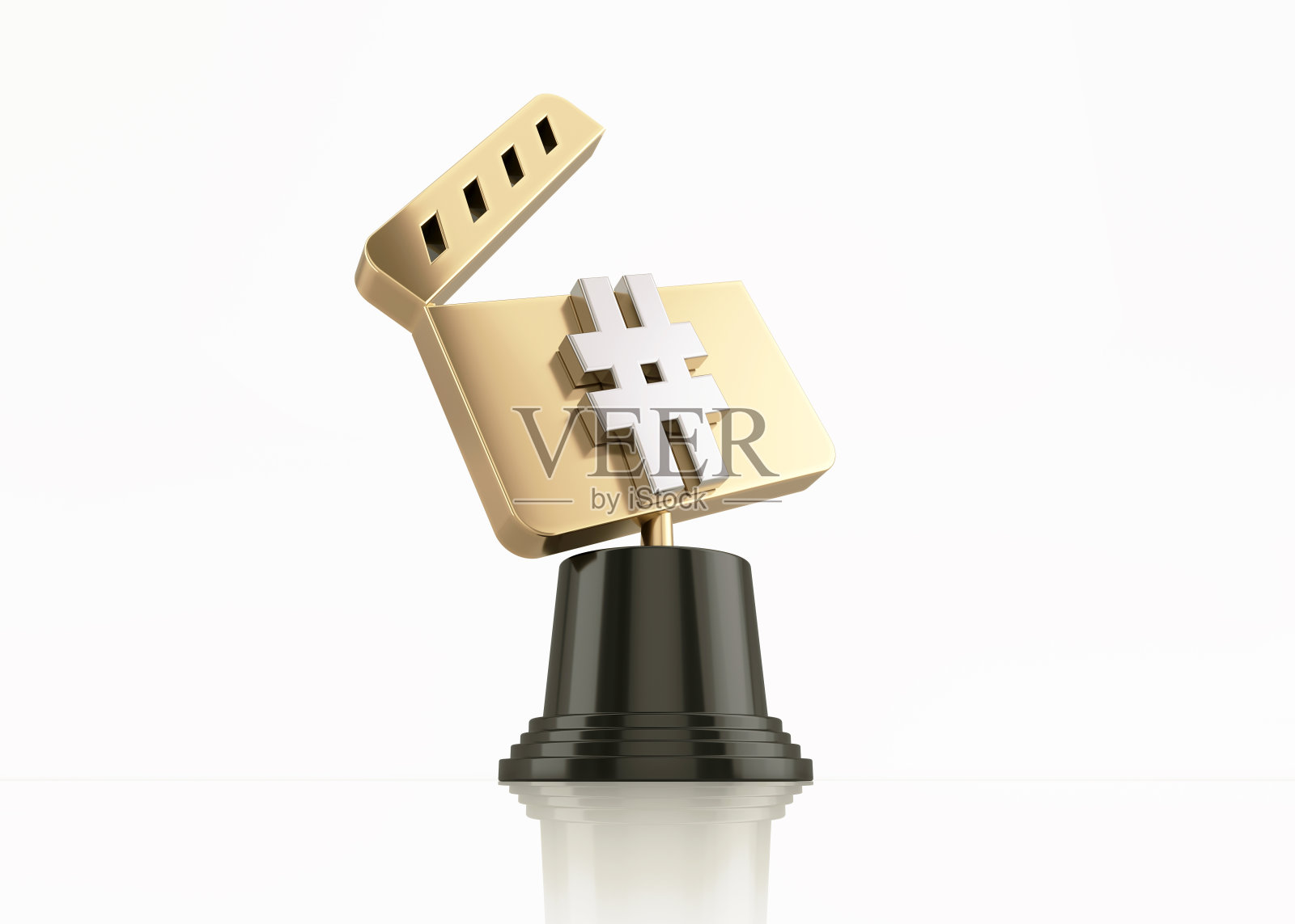 标签符号写的金色电影石板奖坐在白色背景上照片摄影图片