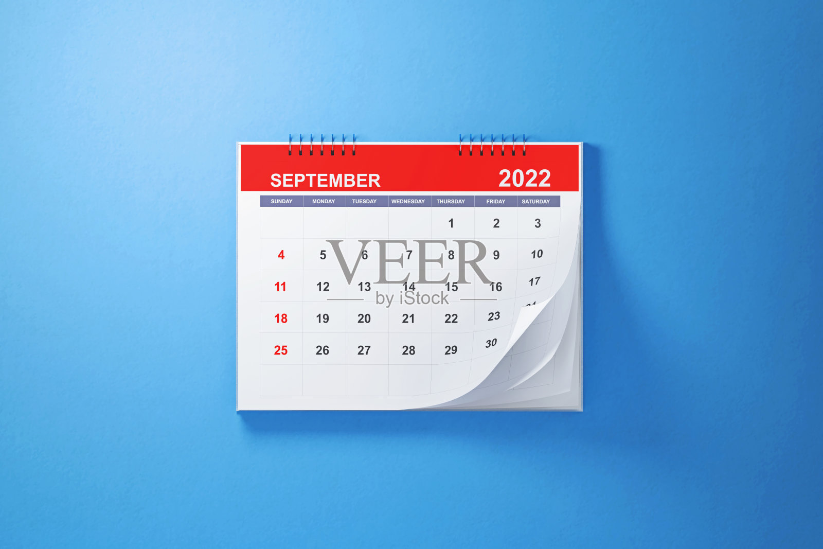 2022年9月蓝色背景日历照片摄影图片