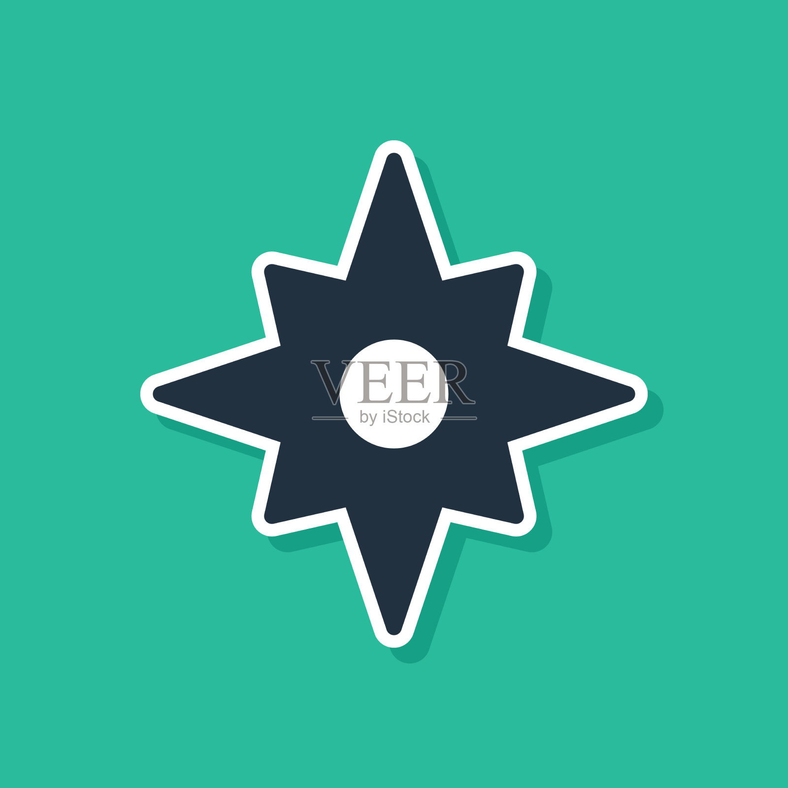 蓝色风玫瑰图标孤立在绿色背景图标素材