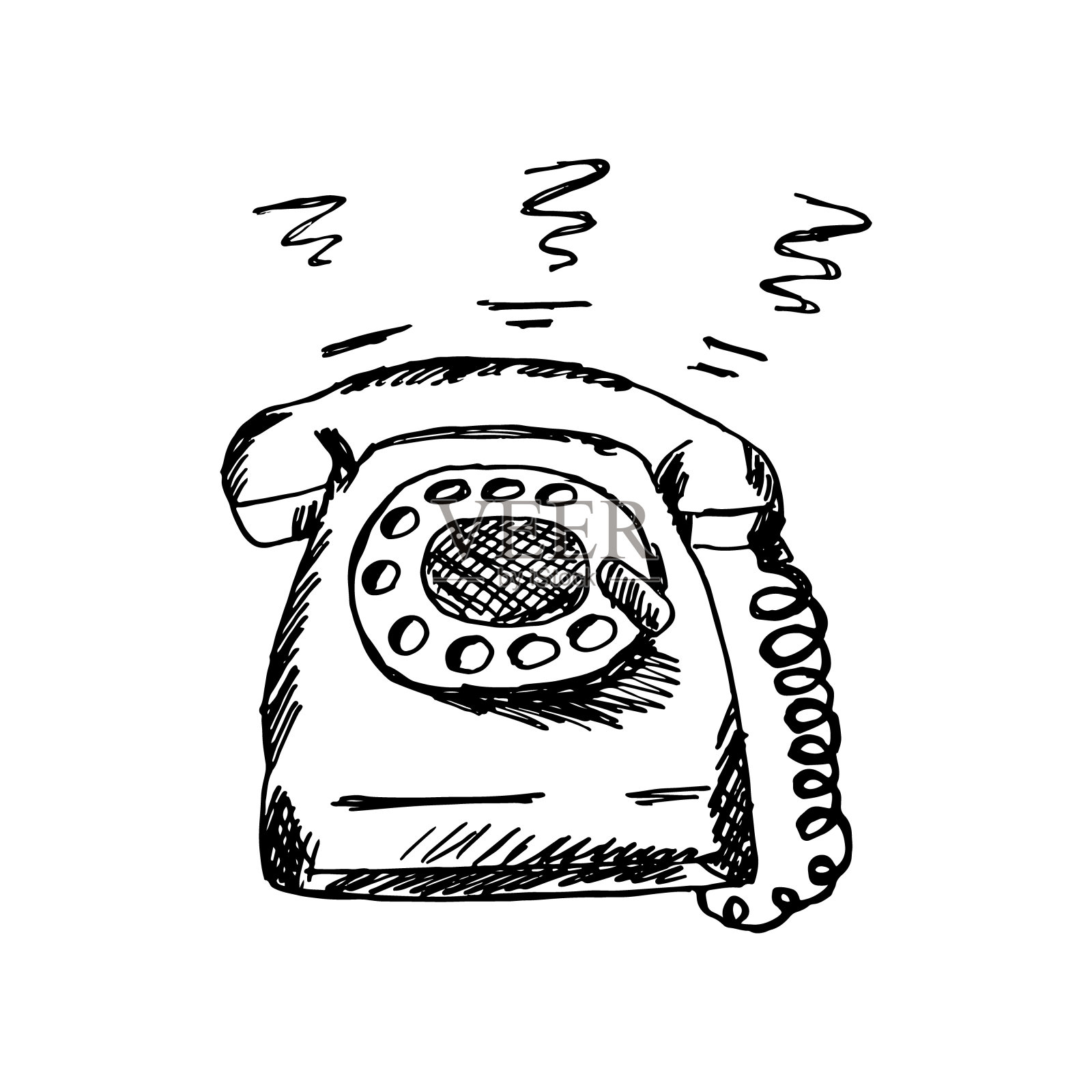 矢量手绘复古手机在桌子上。草图。插画图片素材