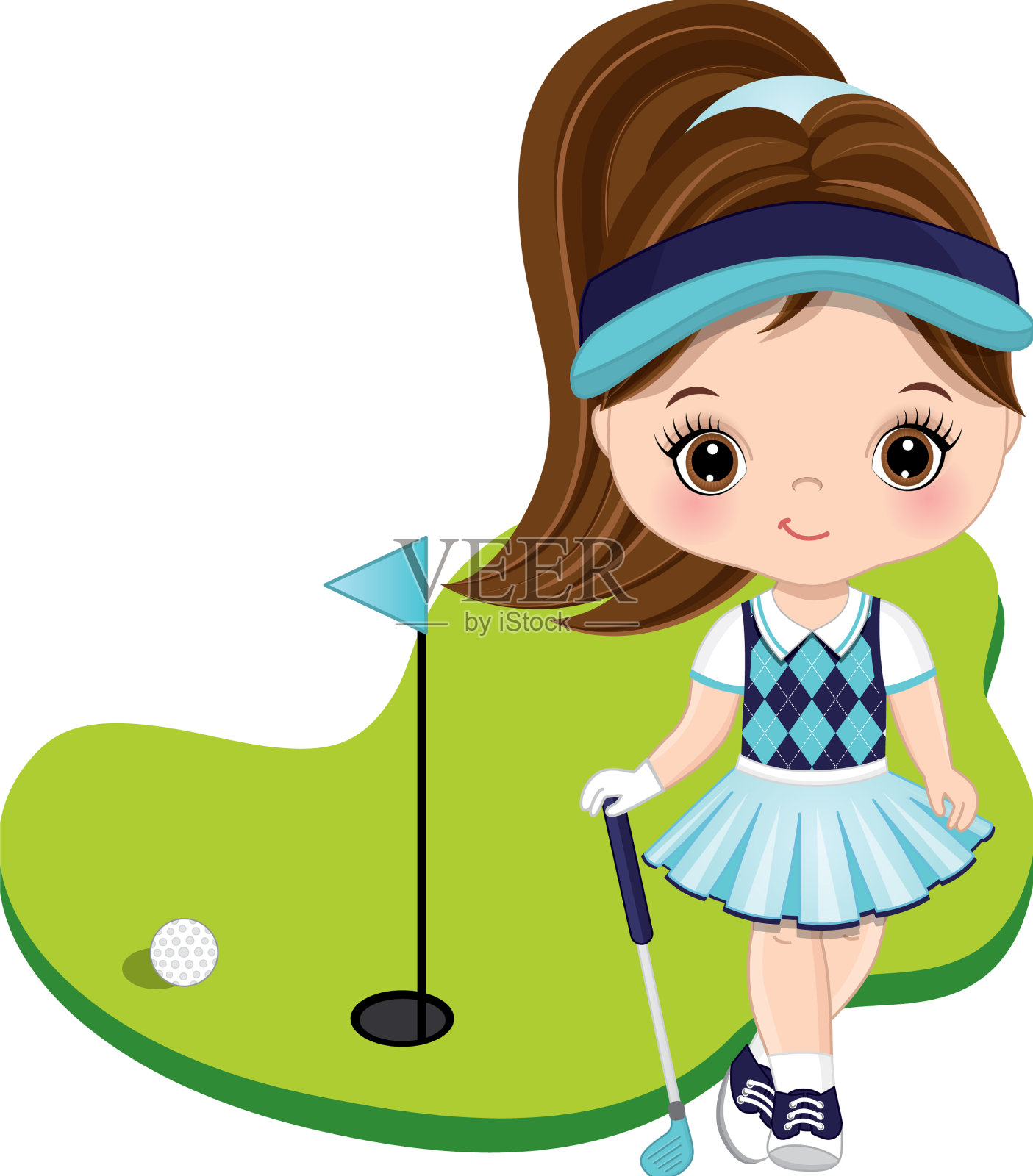 可爱的小女孩打高尔夫球小高尔夫球手设计元素图片