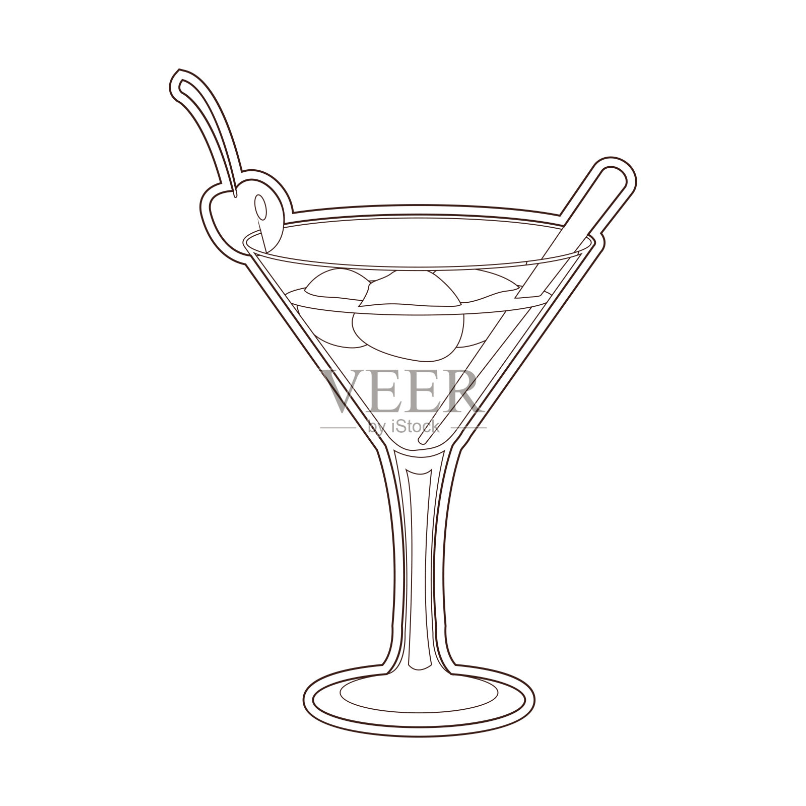 孤立寒冷的热带鸡尾酒与樱桃和冰插画图片素材