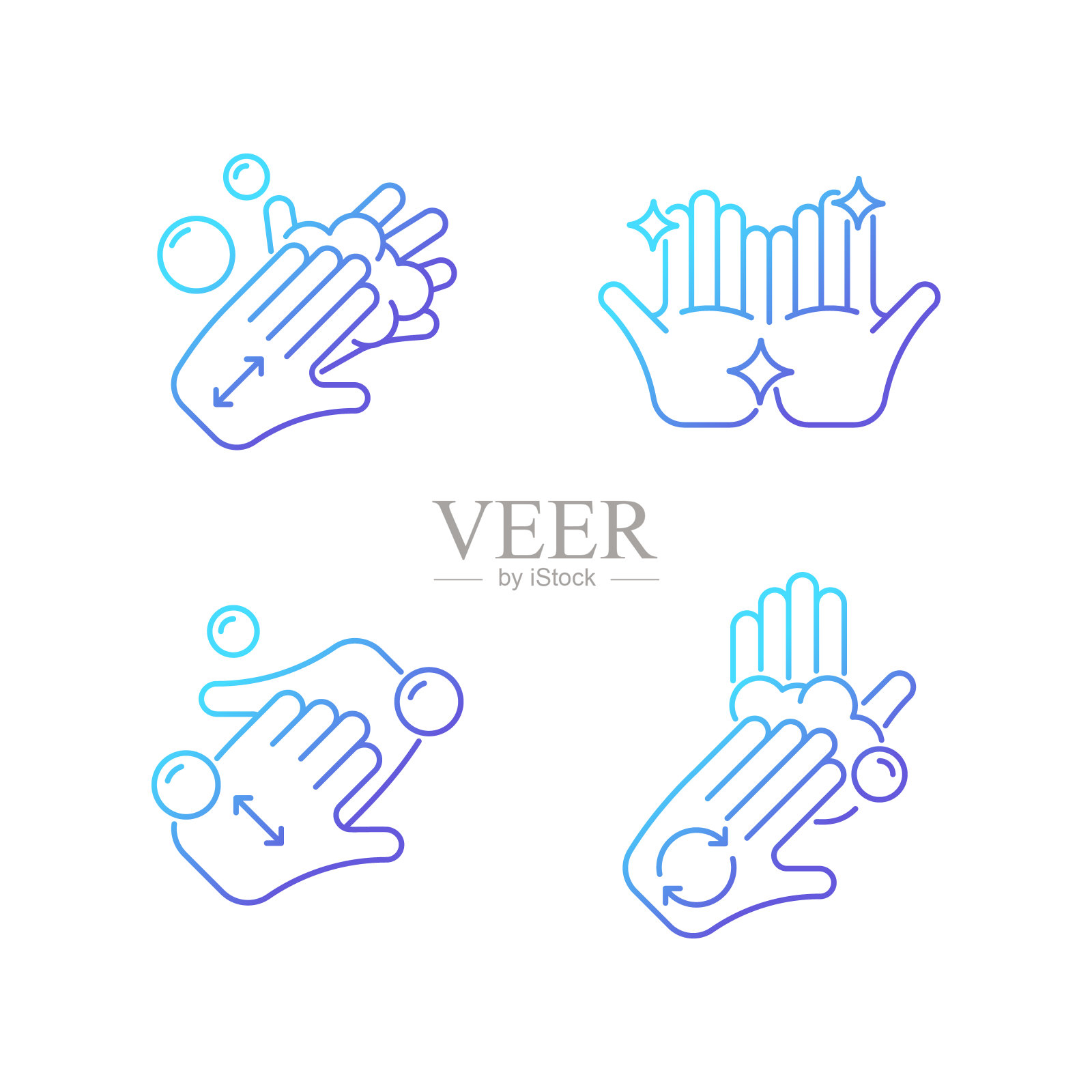 洗手指示梯度线性矢量图标设置插画图片素材