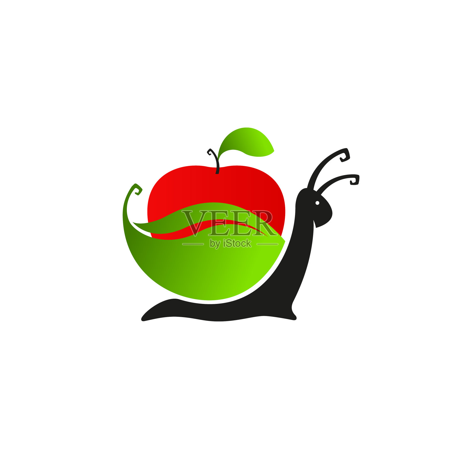 蜗牛和红苹果，白上有叶子设计元素图片