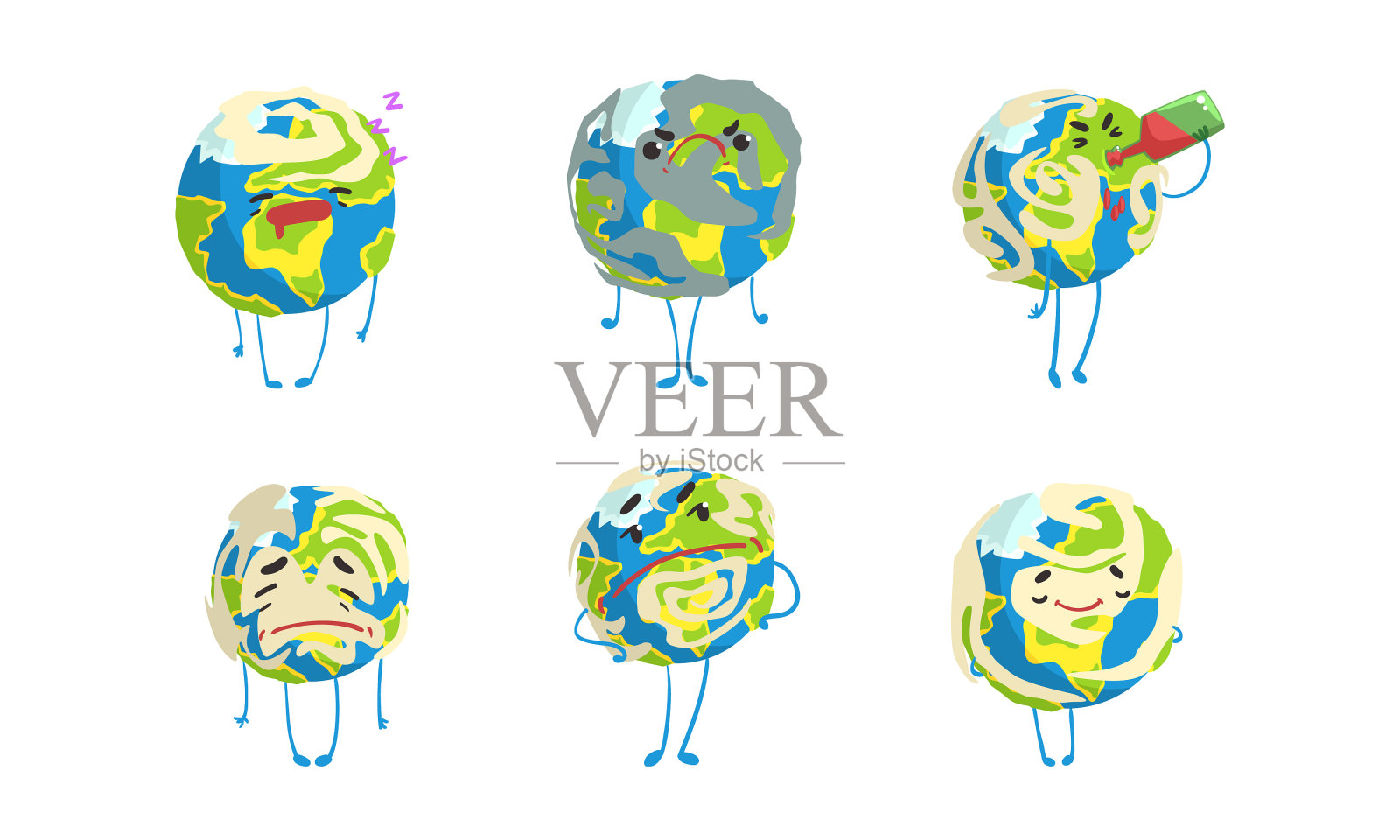 有趣的地球星球在各种行动设定的地球图标素材