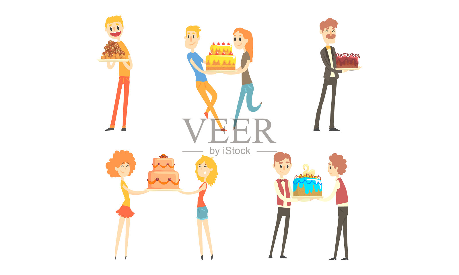 幸福的人手里拿着蛋糕套着人享受插画图片素材