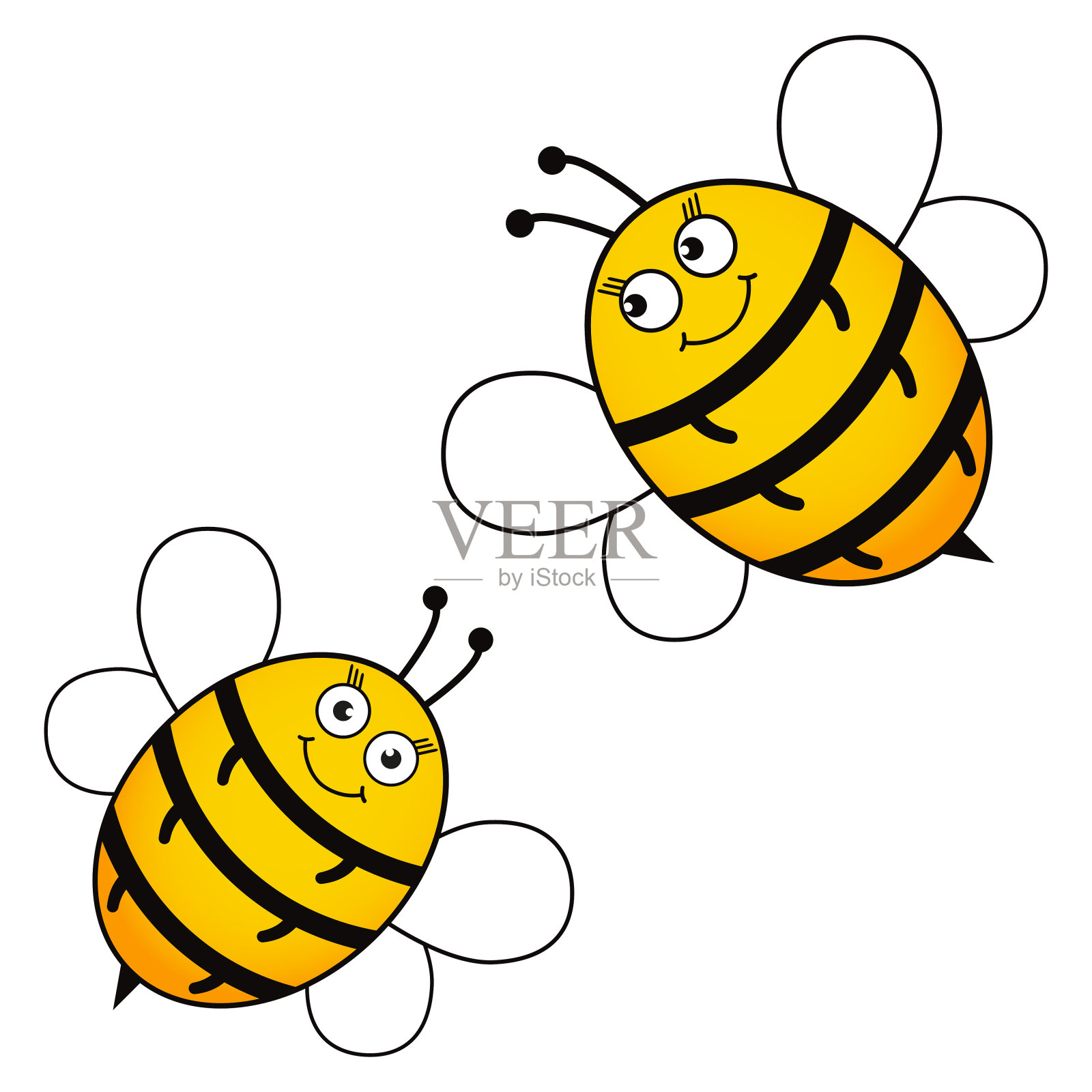 蜜蜂图标集。可爱的两个大黄蜂角色设计元素图片