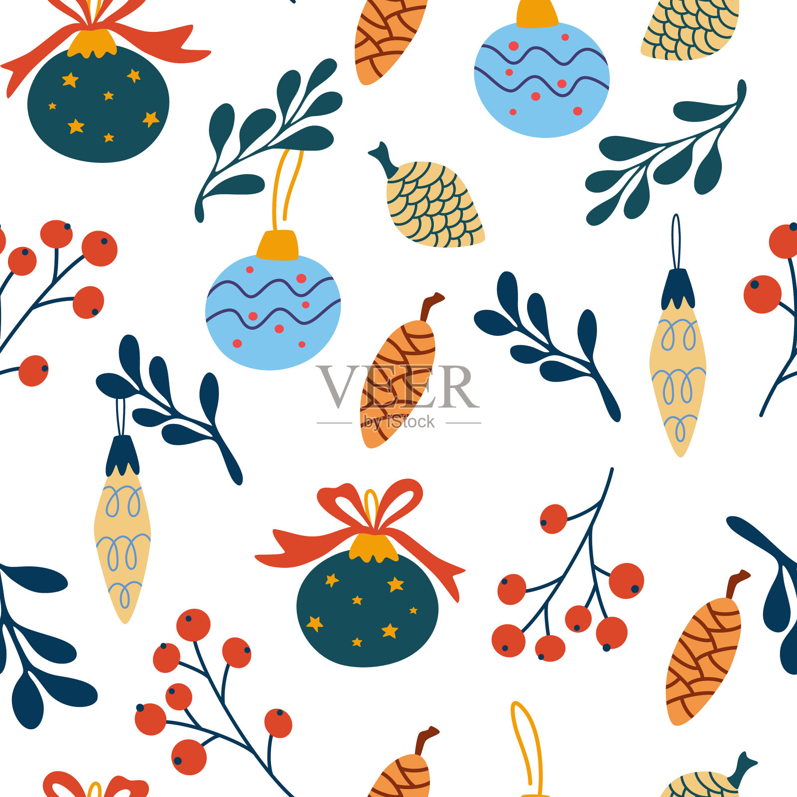 圣诞玻璃球无缝图案手绘插画图片素材