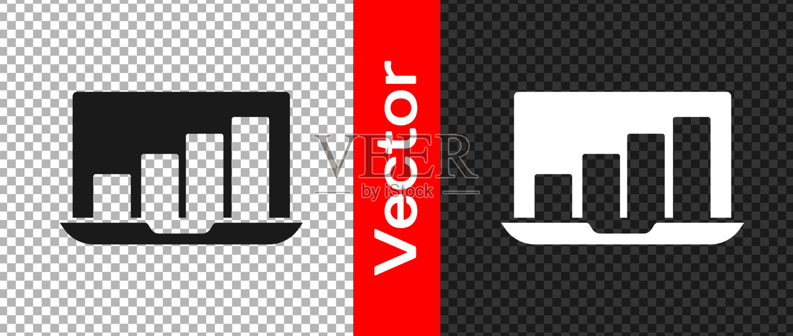 黑色笔记本电脑与图表图标隔离图标素材