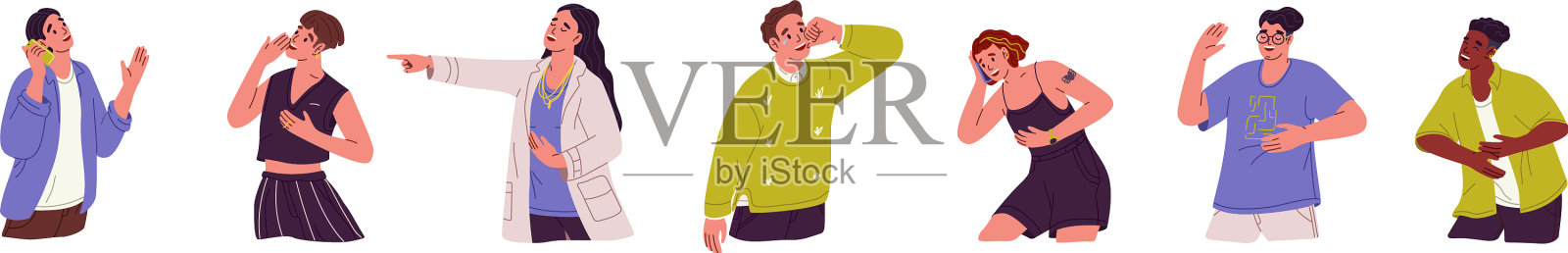 一组有趣的快乐的人大声地笑着设计元素图片