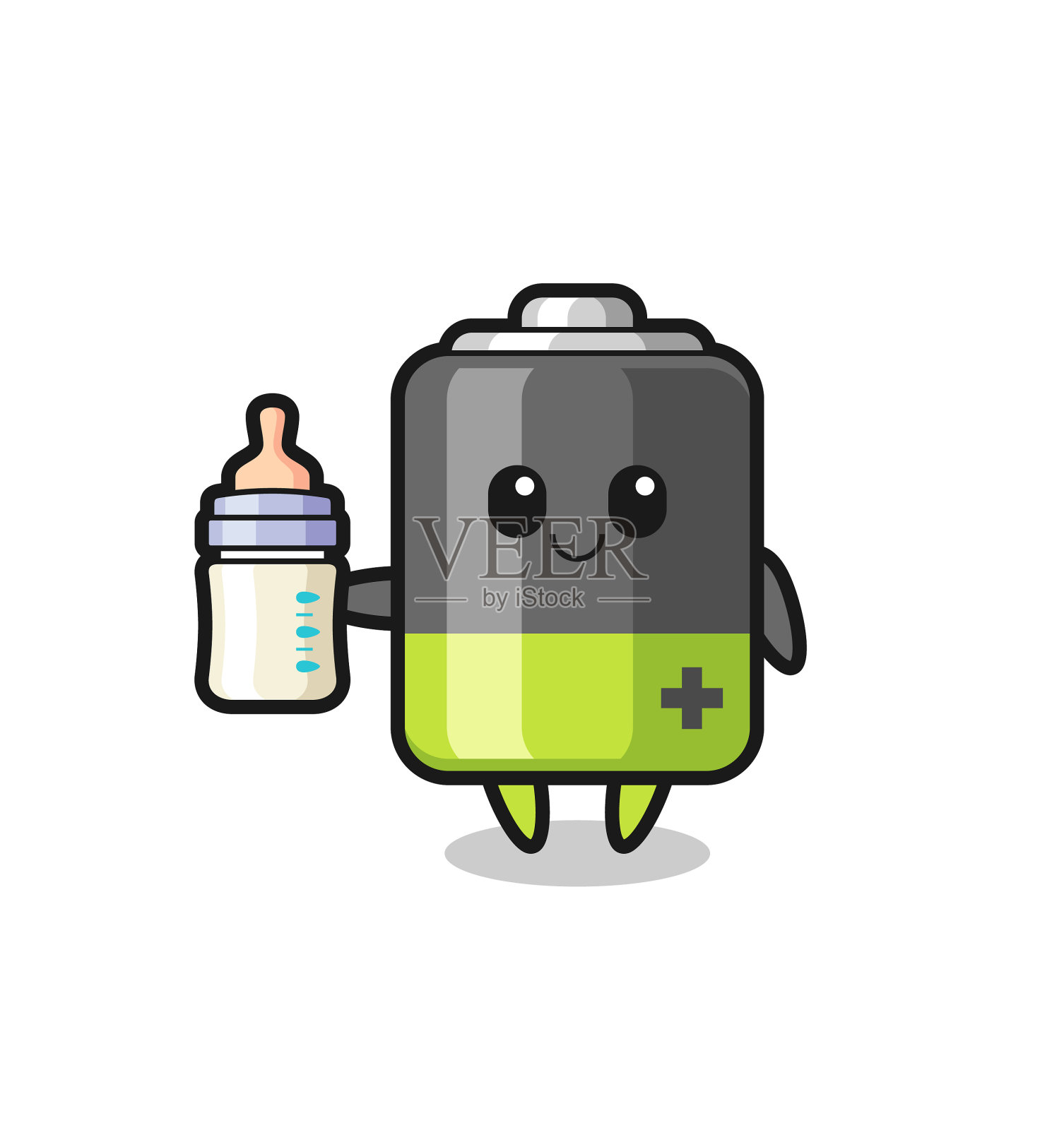 婴儿电池卡通人物与奶瓶设计元素图片