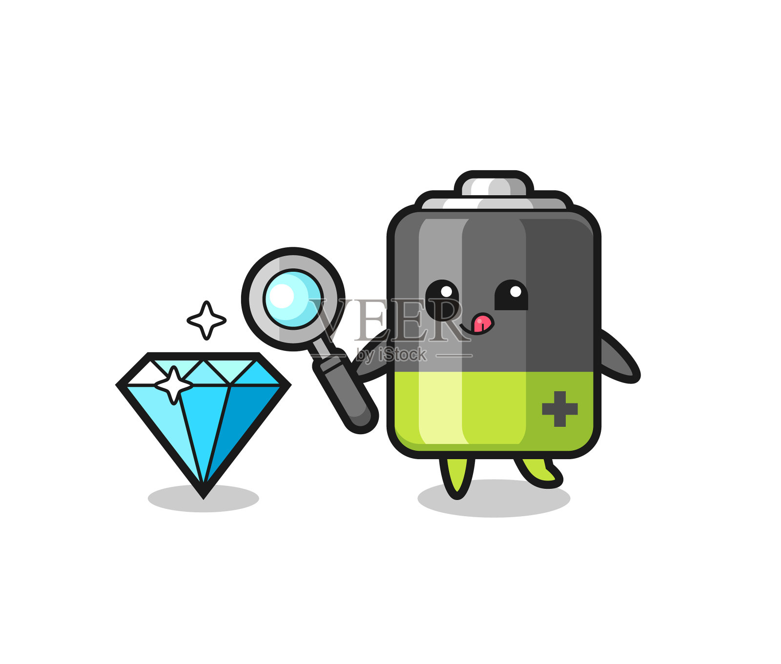 电池吉祥物正在检查真伪设计元素图片