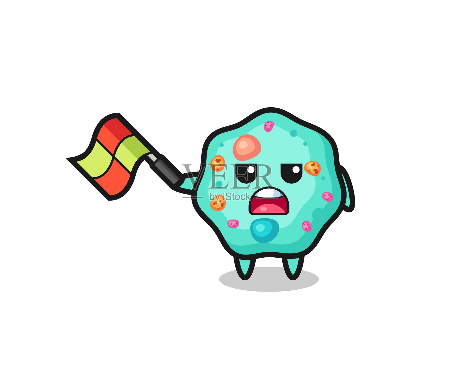 阿米巴卡通作为线裁判举起国旗设计元素图片