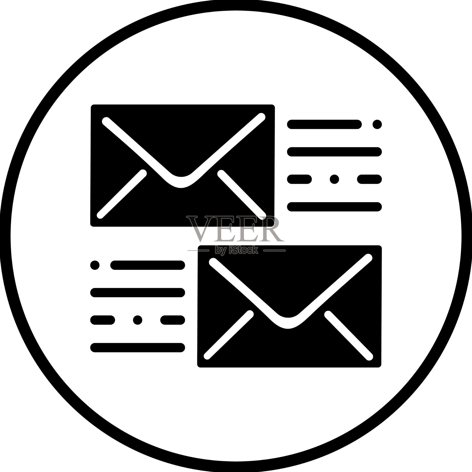 电子邮件营销信发送图标圆形黑色图标素材