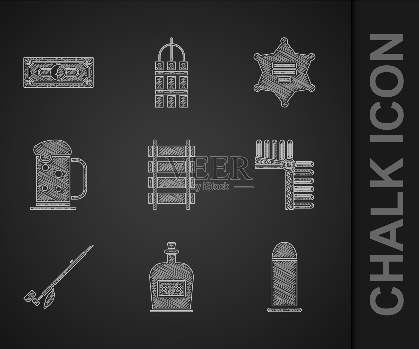设置铁路酒精饮料朗姆酒瓶子弹图标素材