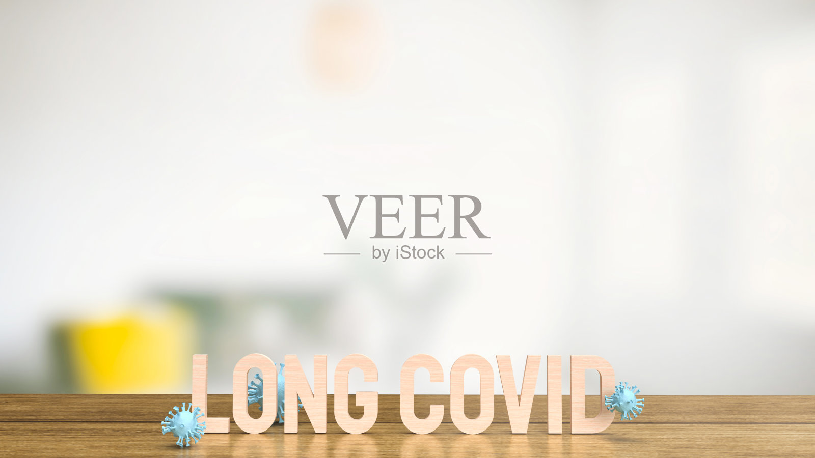 用于医疗或爆发概念3d渲染的长covid19文本和病毒照片摄影图片