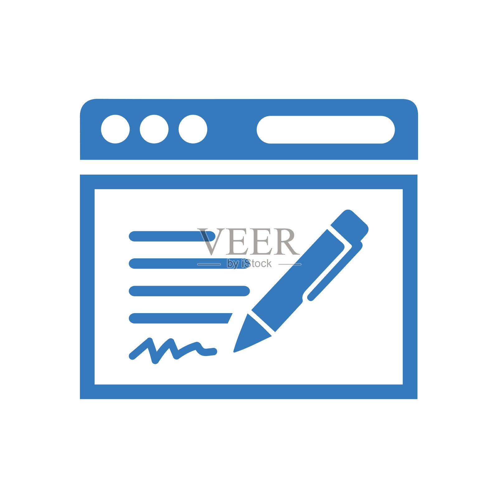 文章写作图标。蓝色的向量的设计。插画图片素材