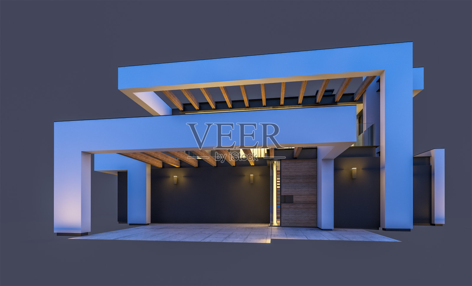 3d渲染的现代住宅豪华风格在夜间孤立在黑色照片摄影图片