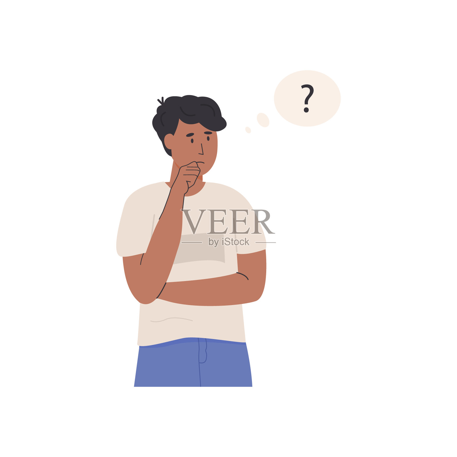 非洲黑人的思维特征。有问题的人的肖像。年轻人解决问题，做决定。平面风格矢量插图。插画图片素材