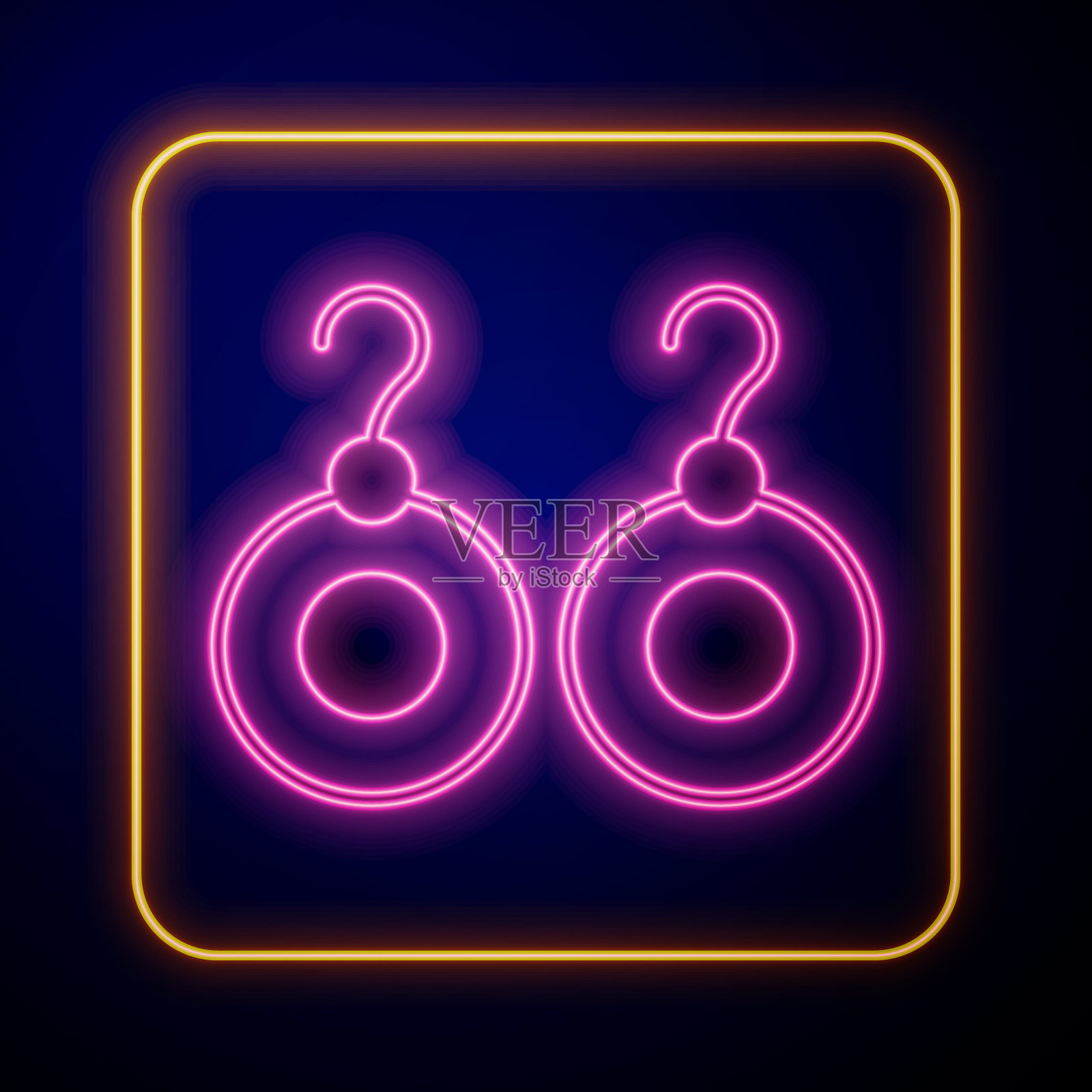 发光的霓虹灯耳环图标孤立在黑色背景。珠宝配饰。向量插画图片素材