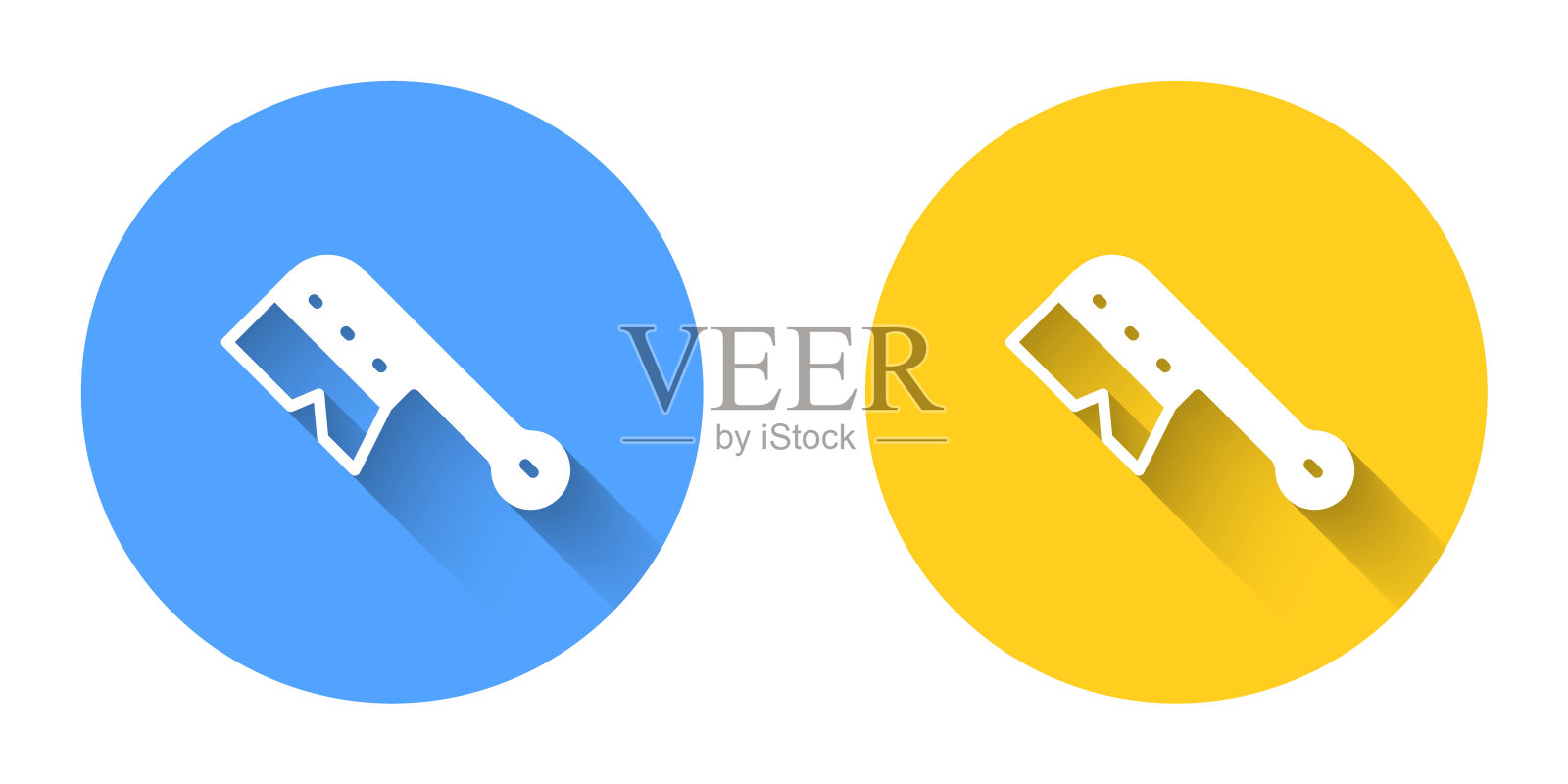 白色的养蜂刷图标与长阴影背景隔离。养蜂人的工具。圆按钮。向量图标素材