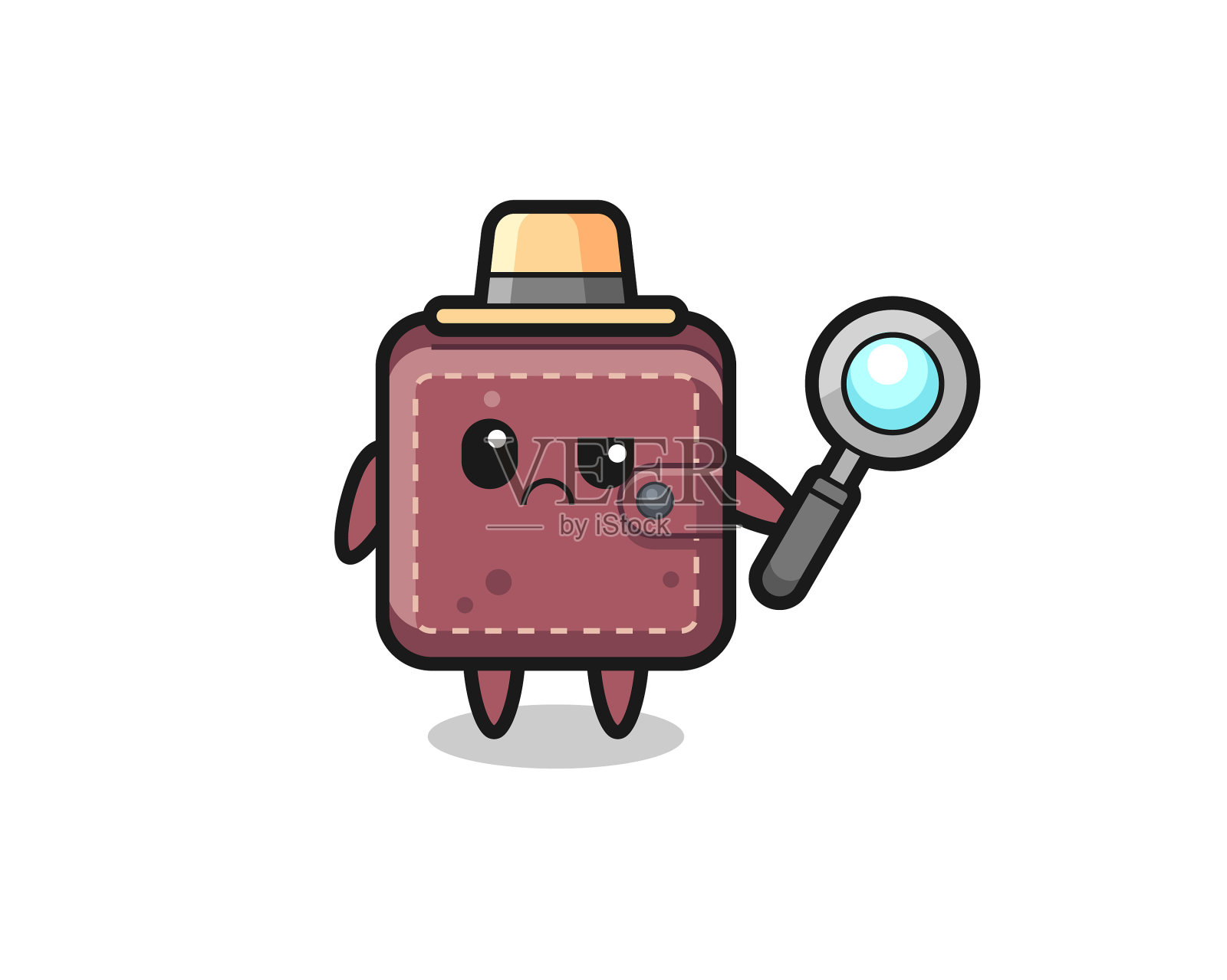 吉祥物的可爱皮革钱包作为侦探设计元素图片