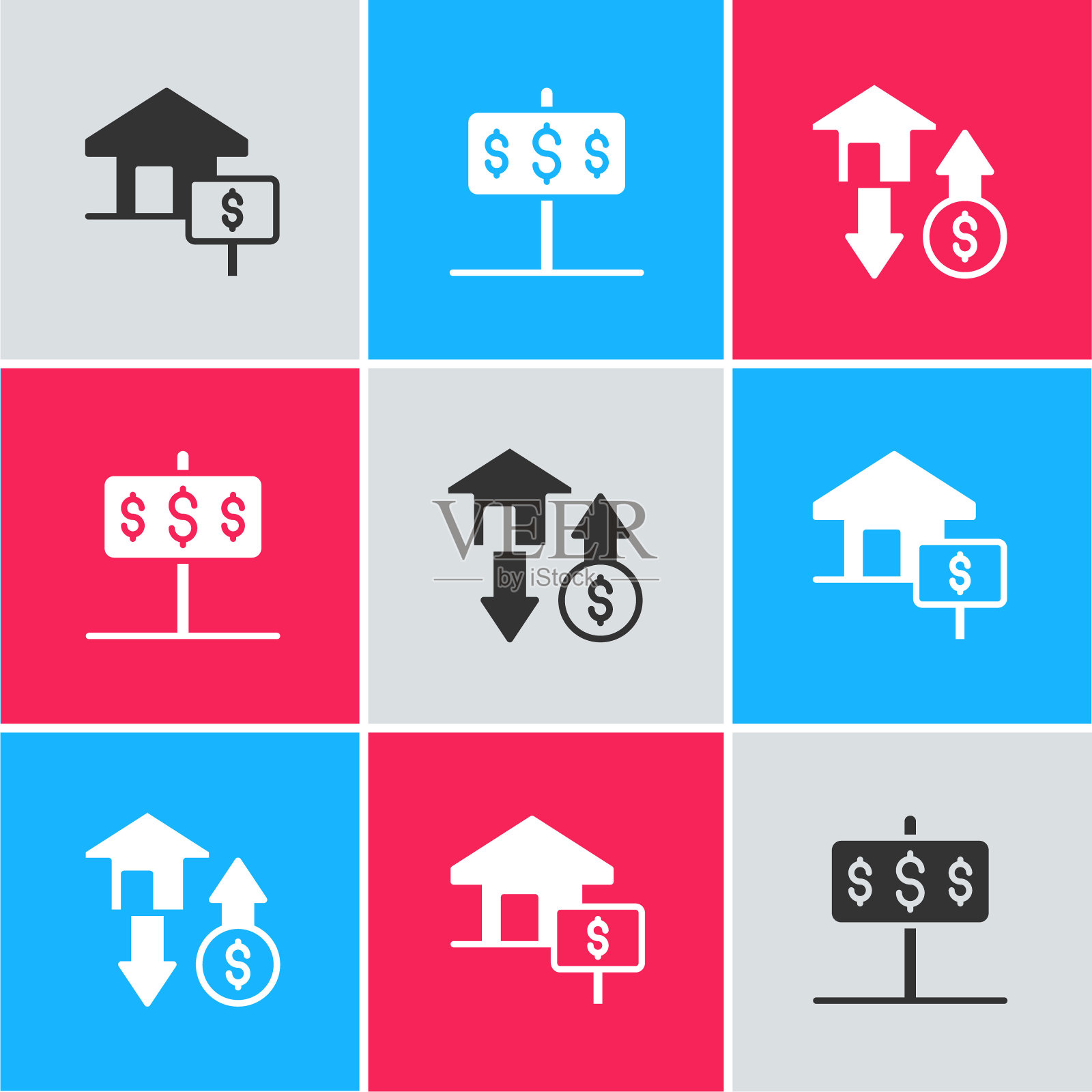 用美元和图标设置房子。向量图标素材