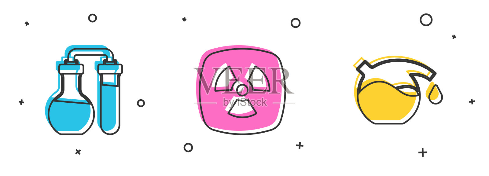 设置试管，放射性和图标。向量插画图片素材