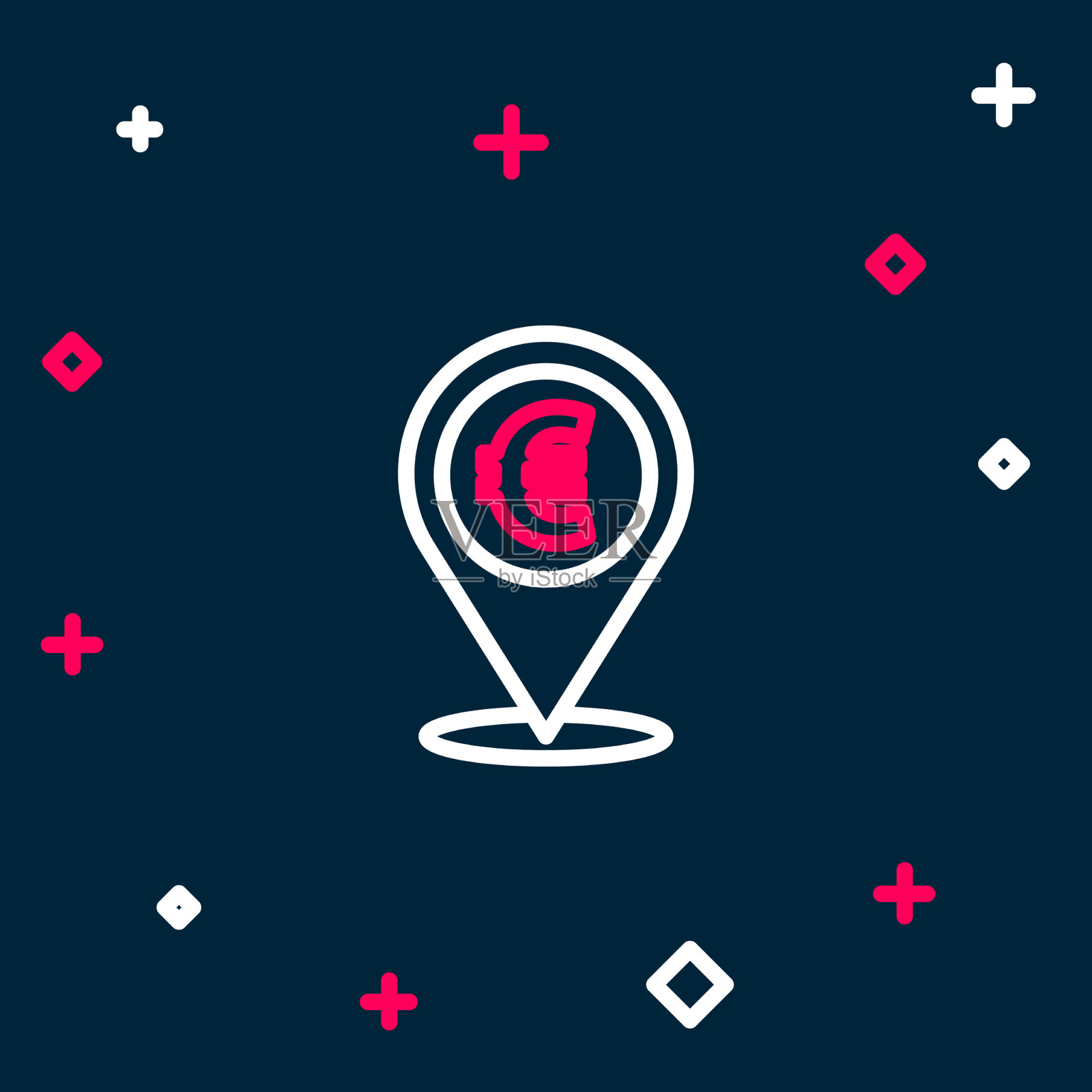 线现金位置销图标孤立在蓝色插画图片素材