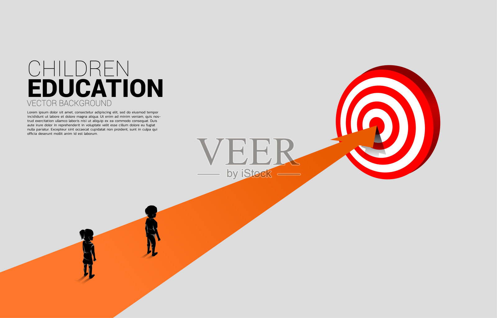 男孩和女孩的剪影站在路线路线上的目标。插画图片素材