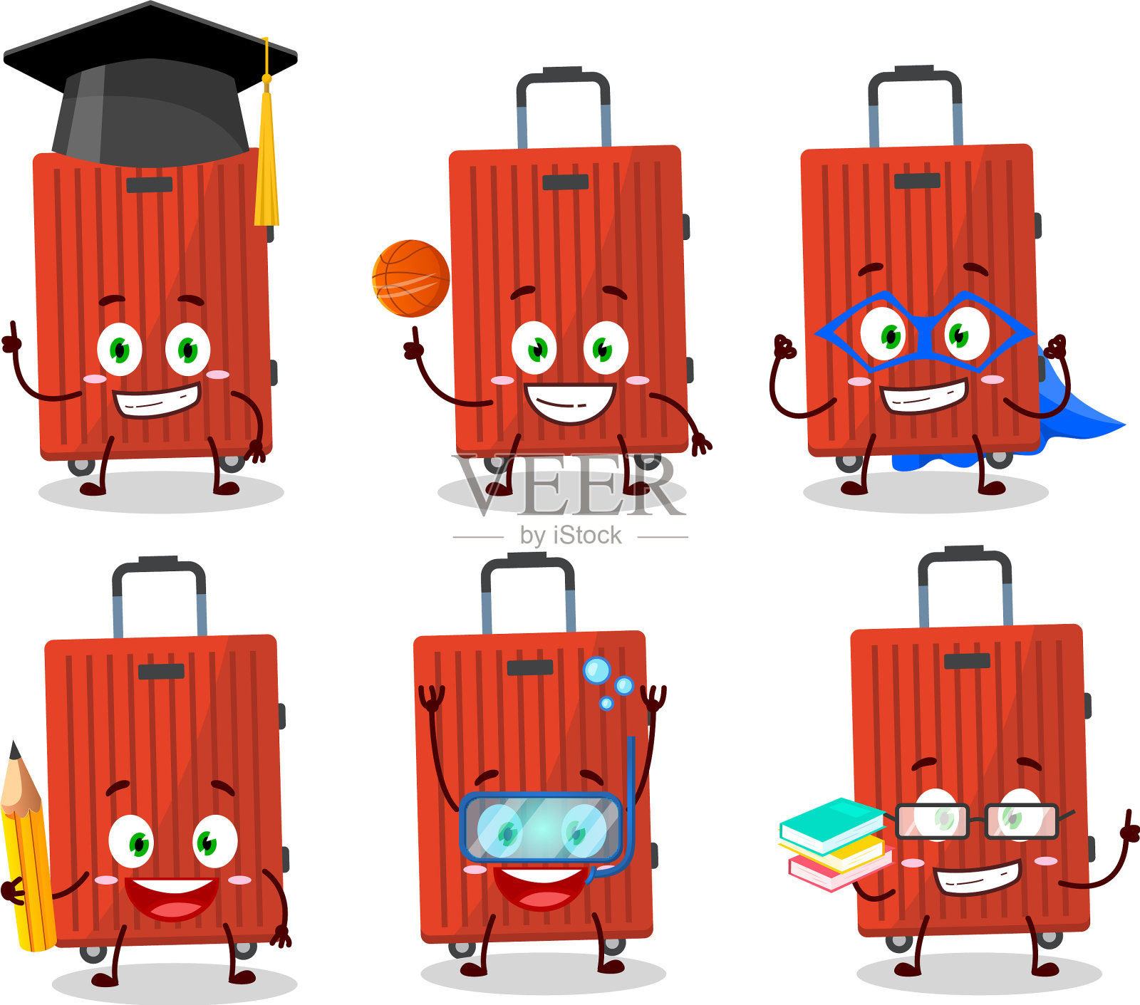 学生红色行李卡通人物插画图片素材
