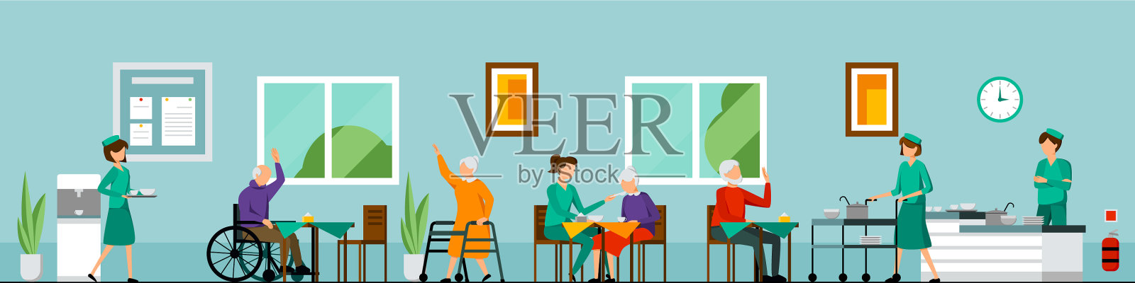 平养老院的人物构成插画图片素材