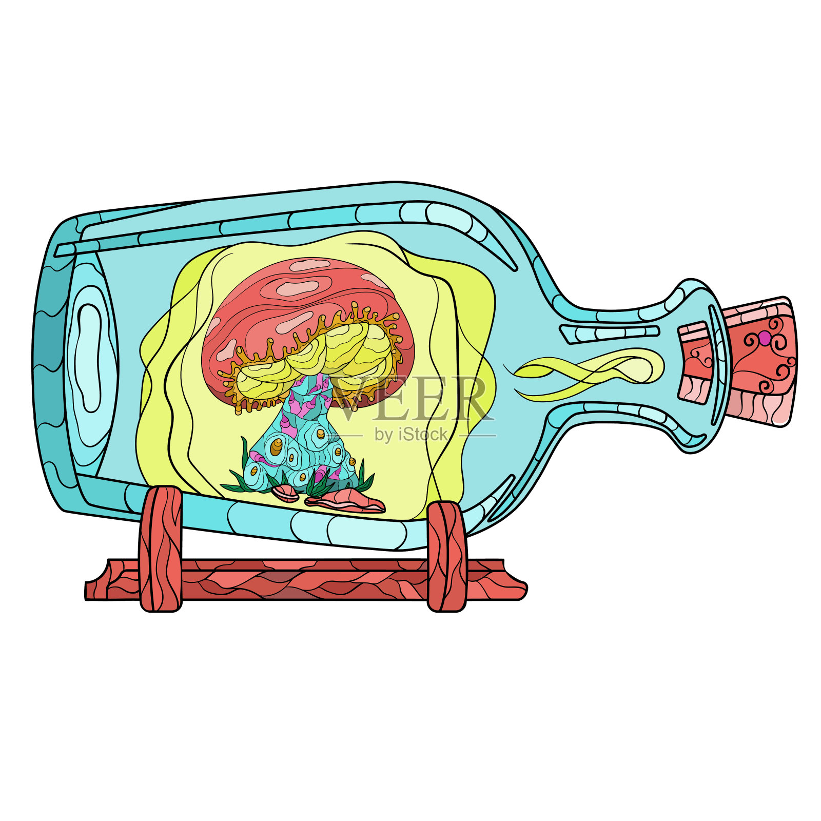 蘑菇在瓶子里插画图片素材