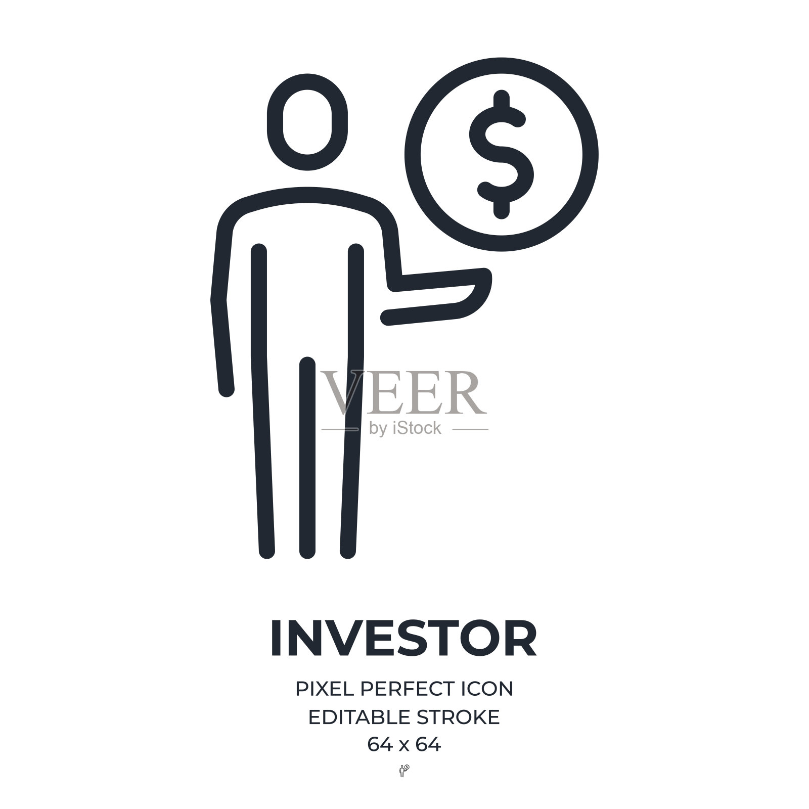 投资者可编辑的笔触轮廓图标孤立在白色背景平面矢量插图。像素完美。64 x 64。图标素材