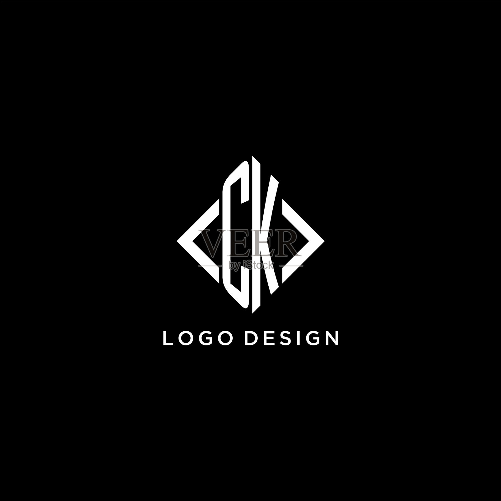 Ck首字母组合与菱形标志设计插画图片素材