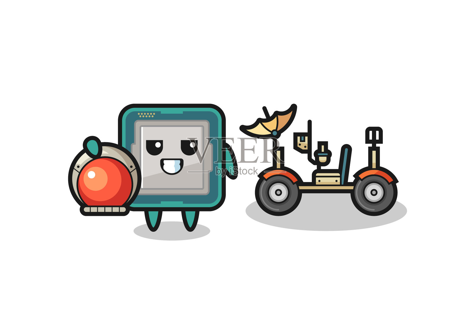 可爱的处理器就像宇航员开着月球车插画图片素材