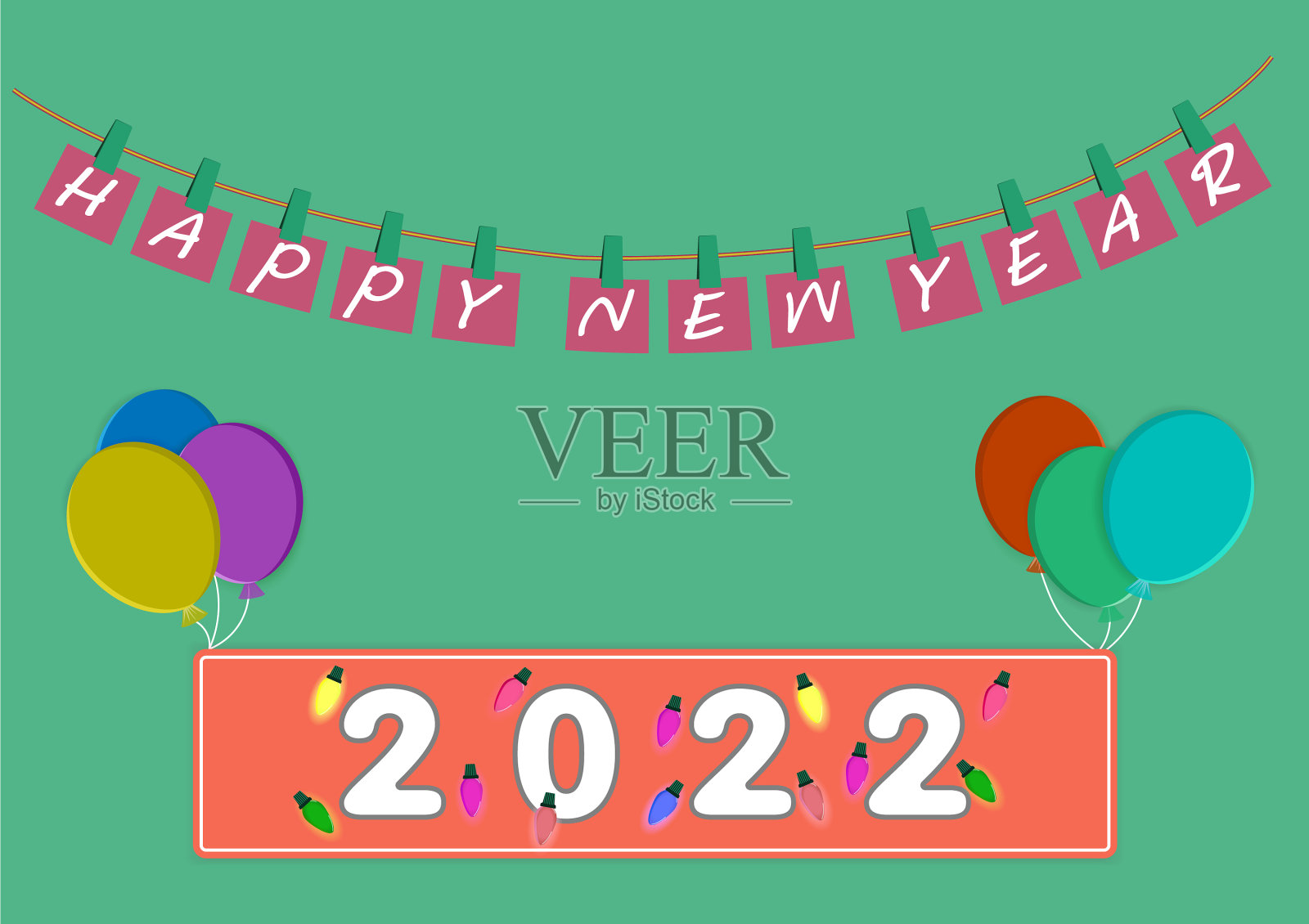 圣诞贺卡祝2022年新年快乐插画图片素材