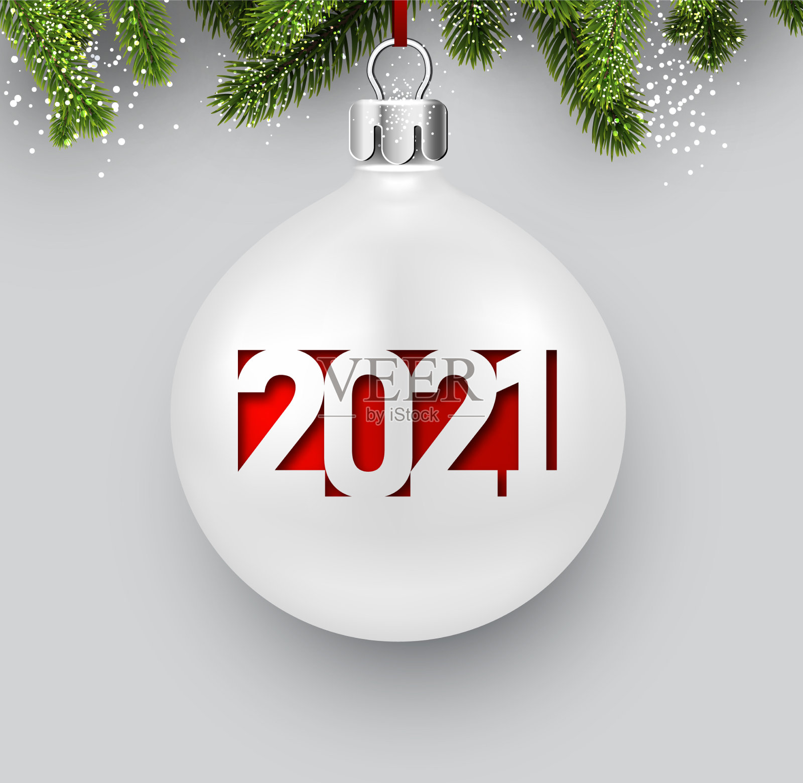 雕刻2021年标志的圣诞树玩具插画图片素材