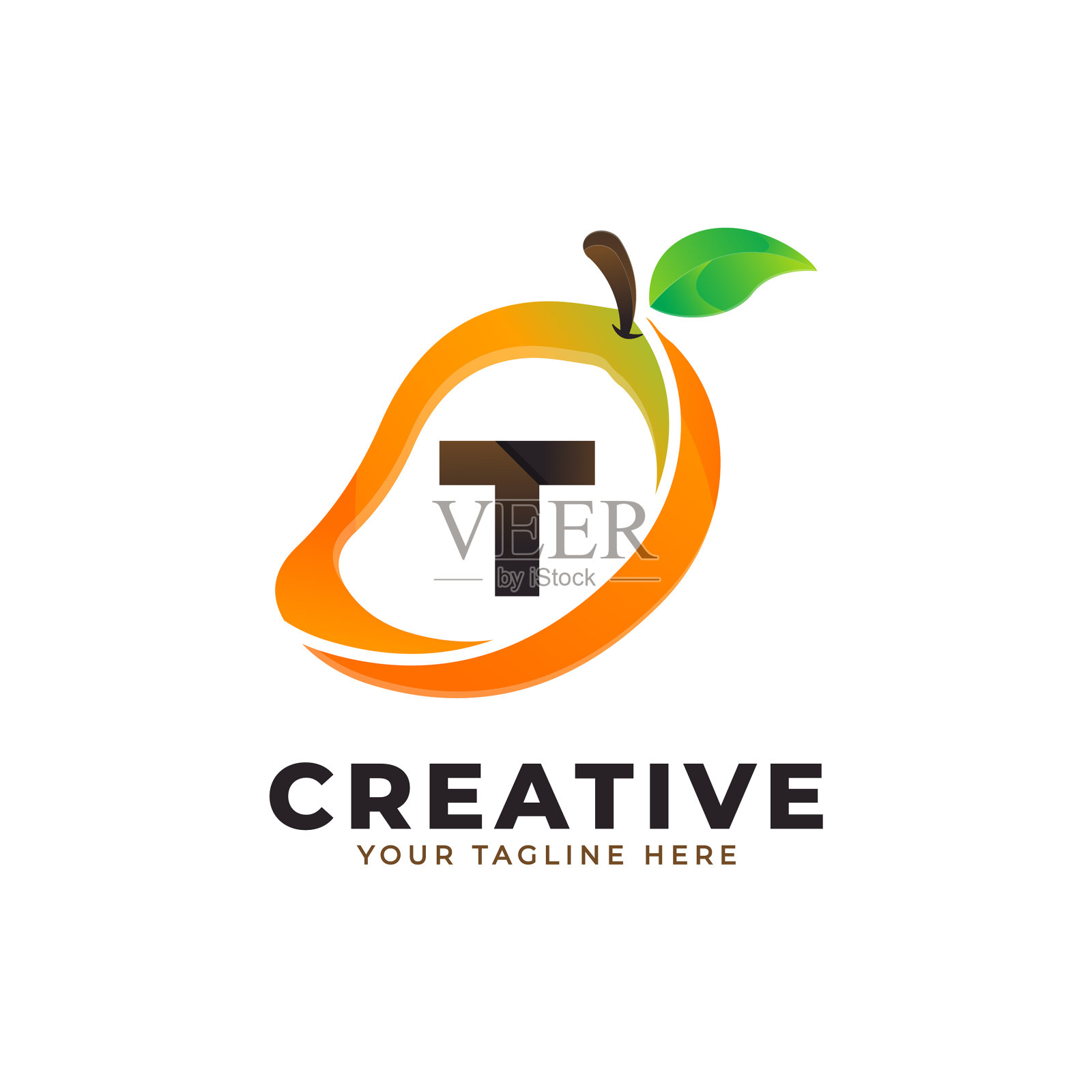 字母t标志在新鲜的芒果水果中具有现代感插画图片素材