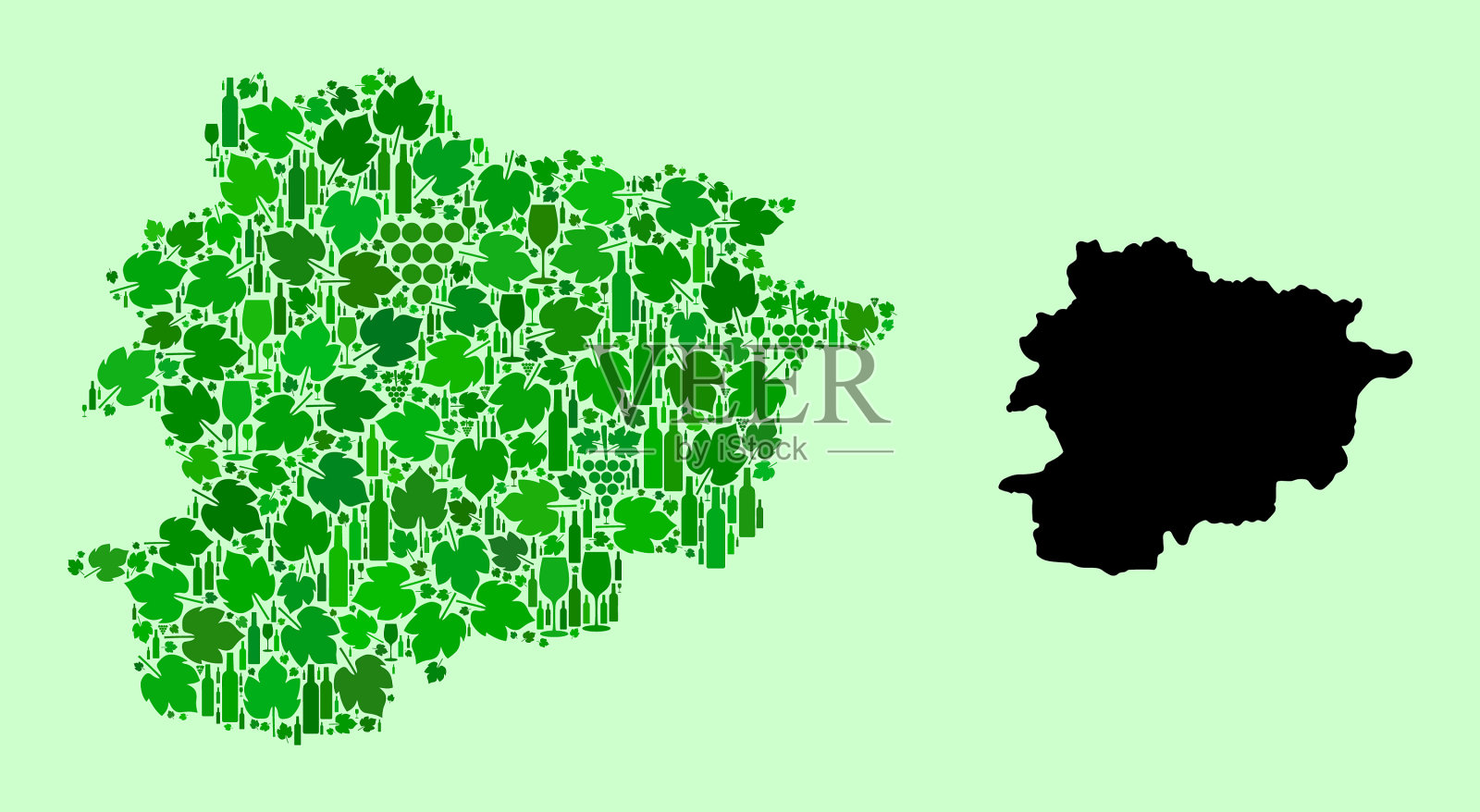 安道尔地图-葡萄酒和葡萄的马赛克插画图片素材