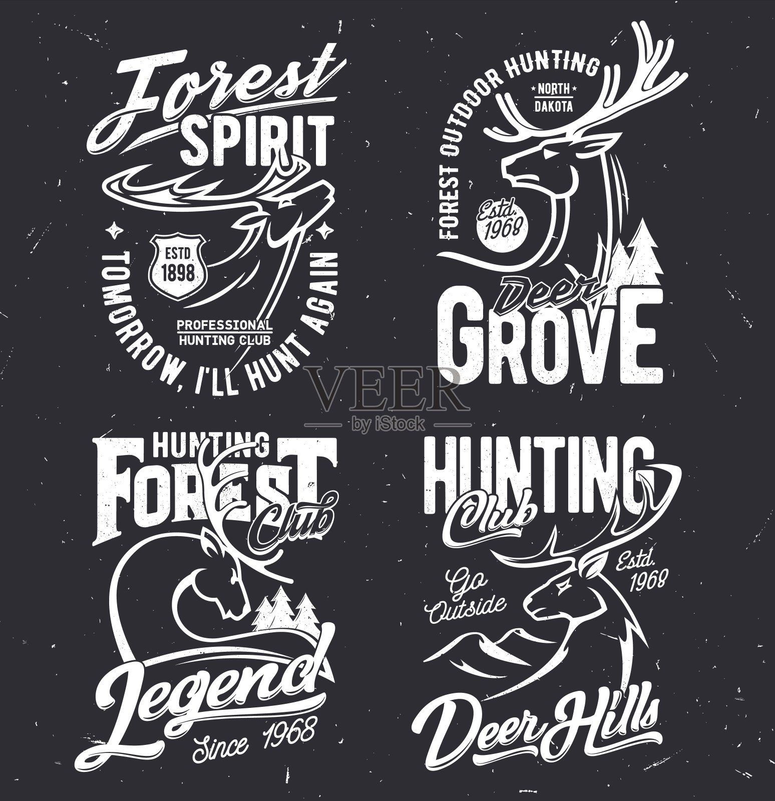 印有狩猎俱乐部吉祥物鹿的t恤设计元素图片