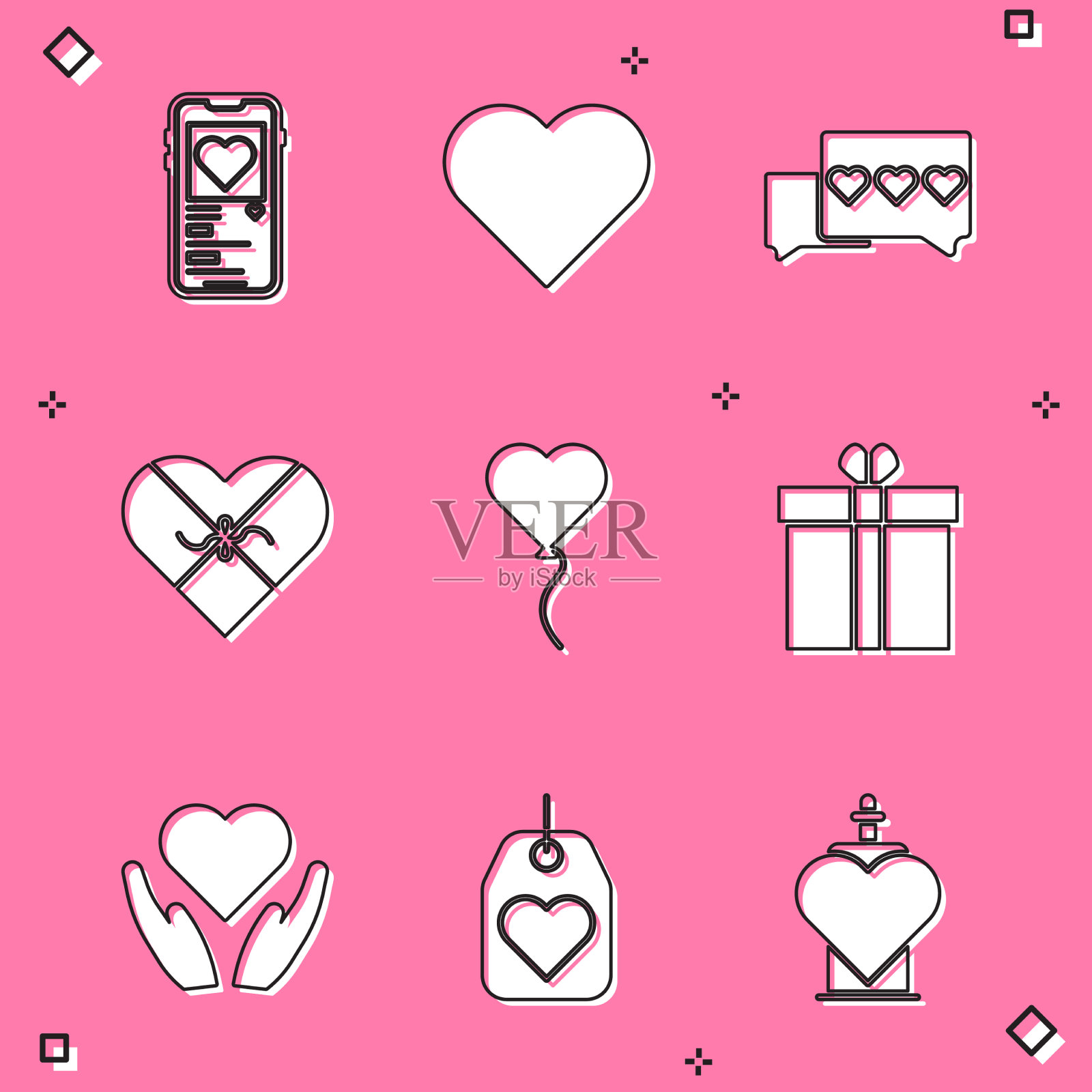 设置移动与心心相象和糖果在图标素材